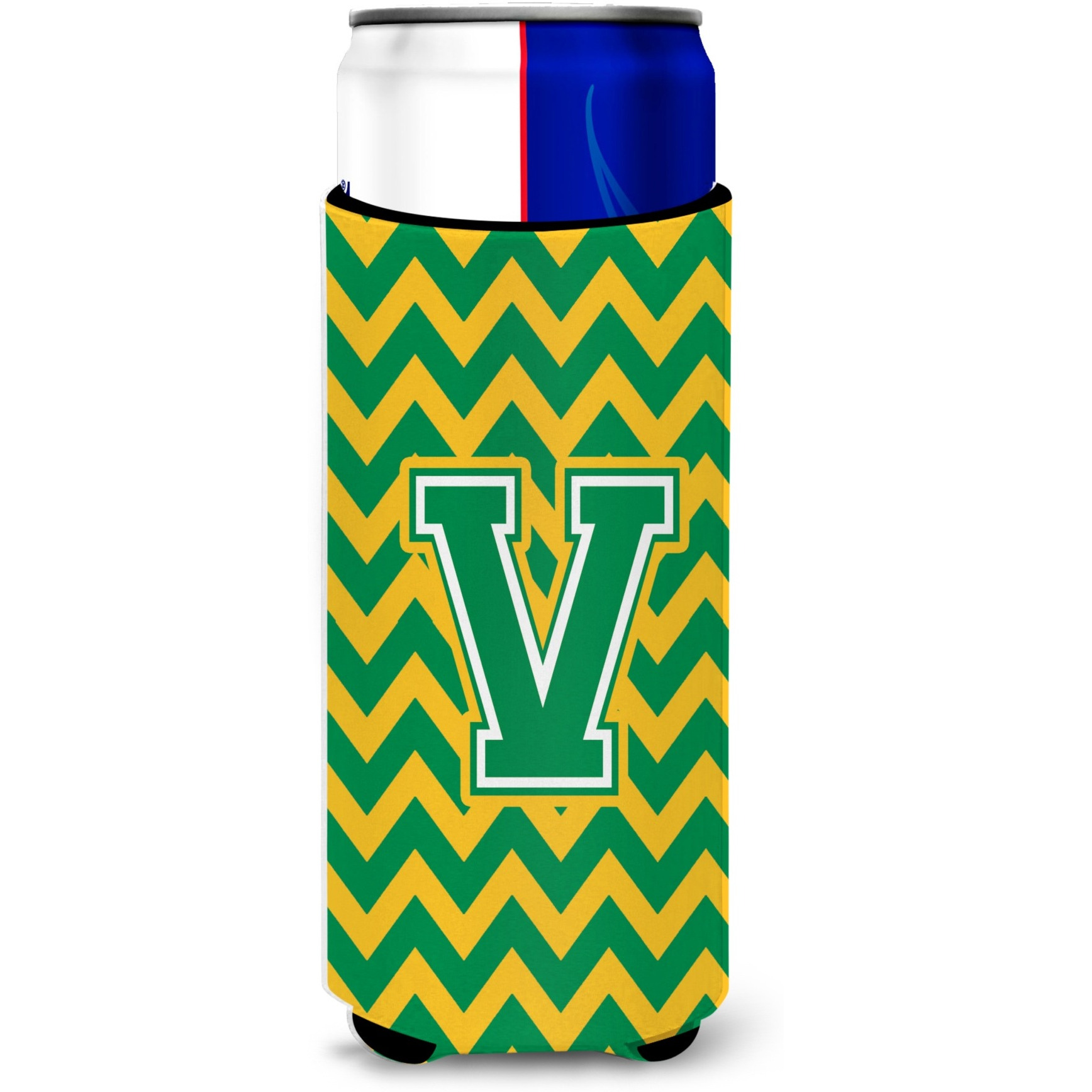 Letter V Chevron Green and Gold Ultra Beverage Insulators for slim cans CJ1059-VMUK