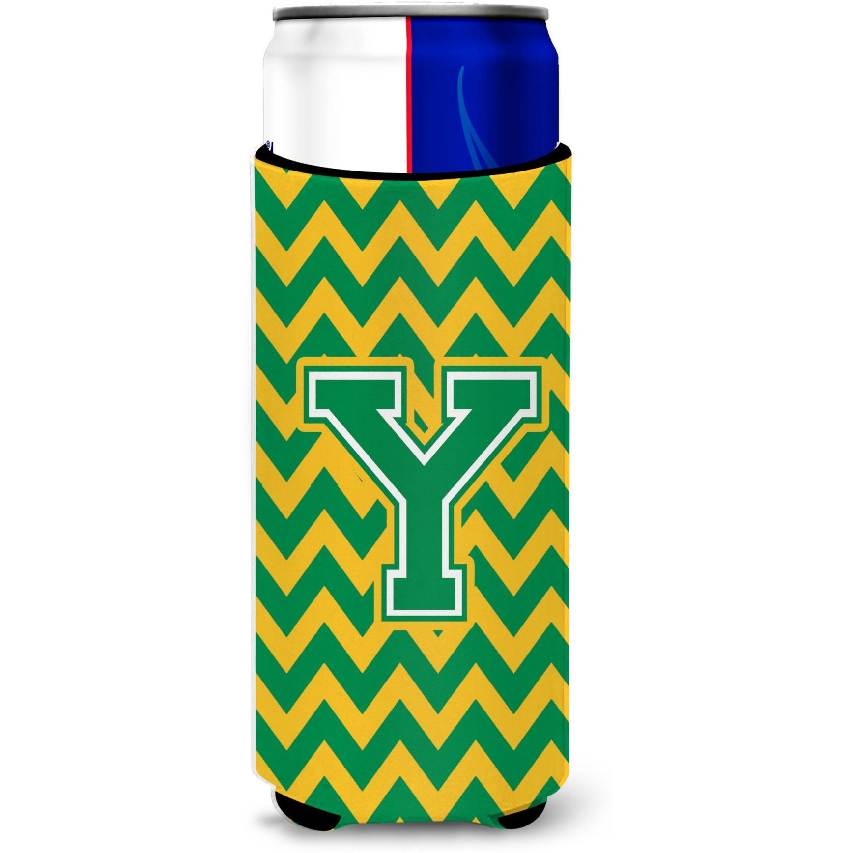 Letter Y Chevron Green and Gold Ultra Beverage Insulators for slim cans CJ1059-YMUK