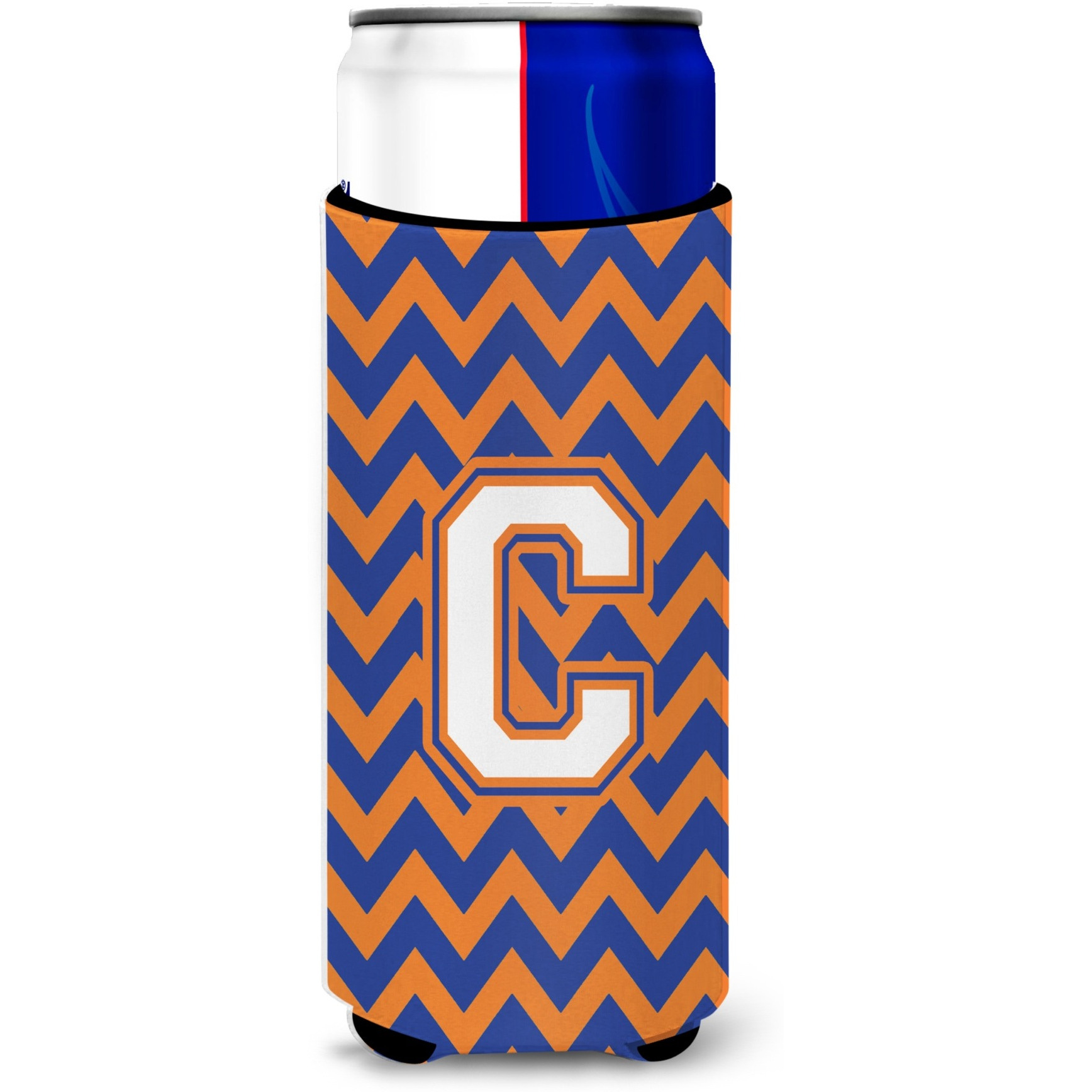 Letter C Chevron Blue and Orange Ultra Beverage Insulators for slim cans CJ1060-CMUK