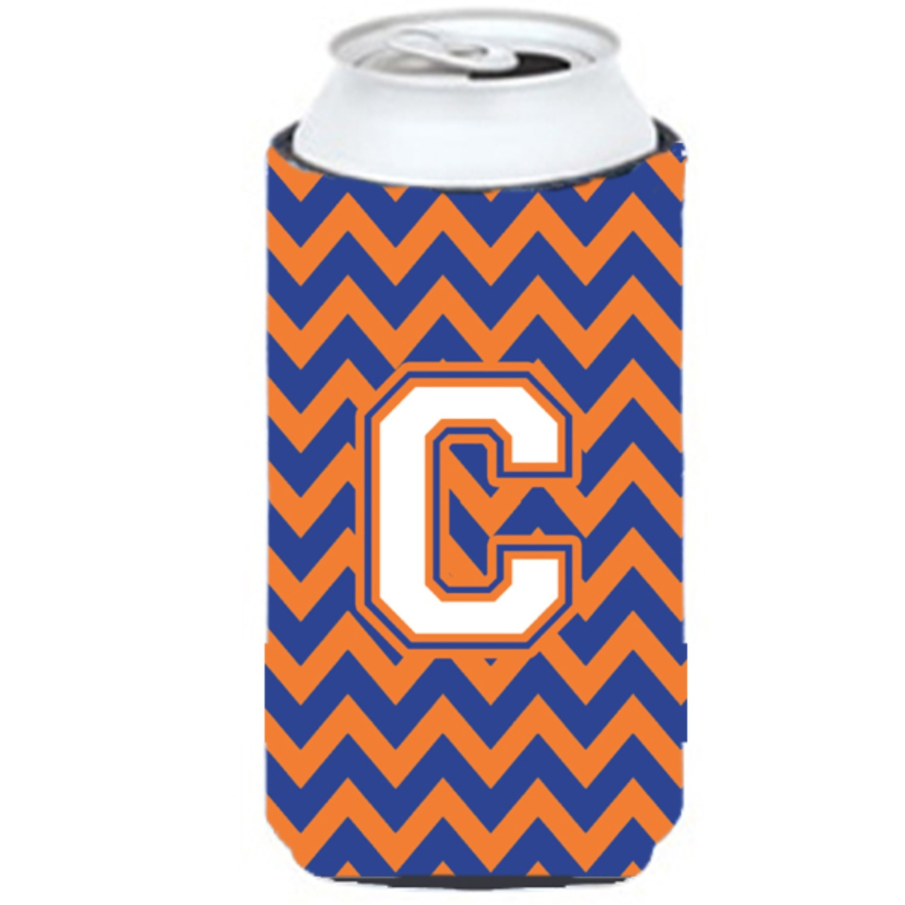 Letter C Chevron Blue and Orange Tall Boy Beverage Insulator Hugger CJ1060-CTBC