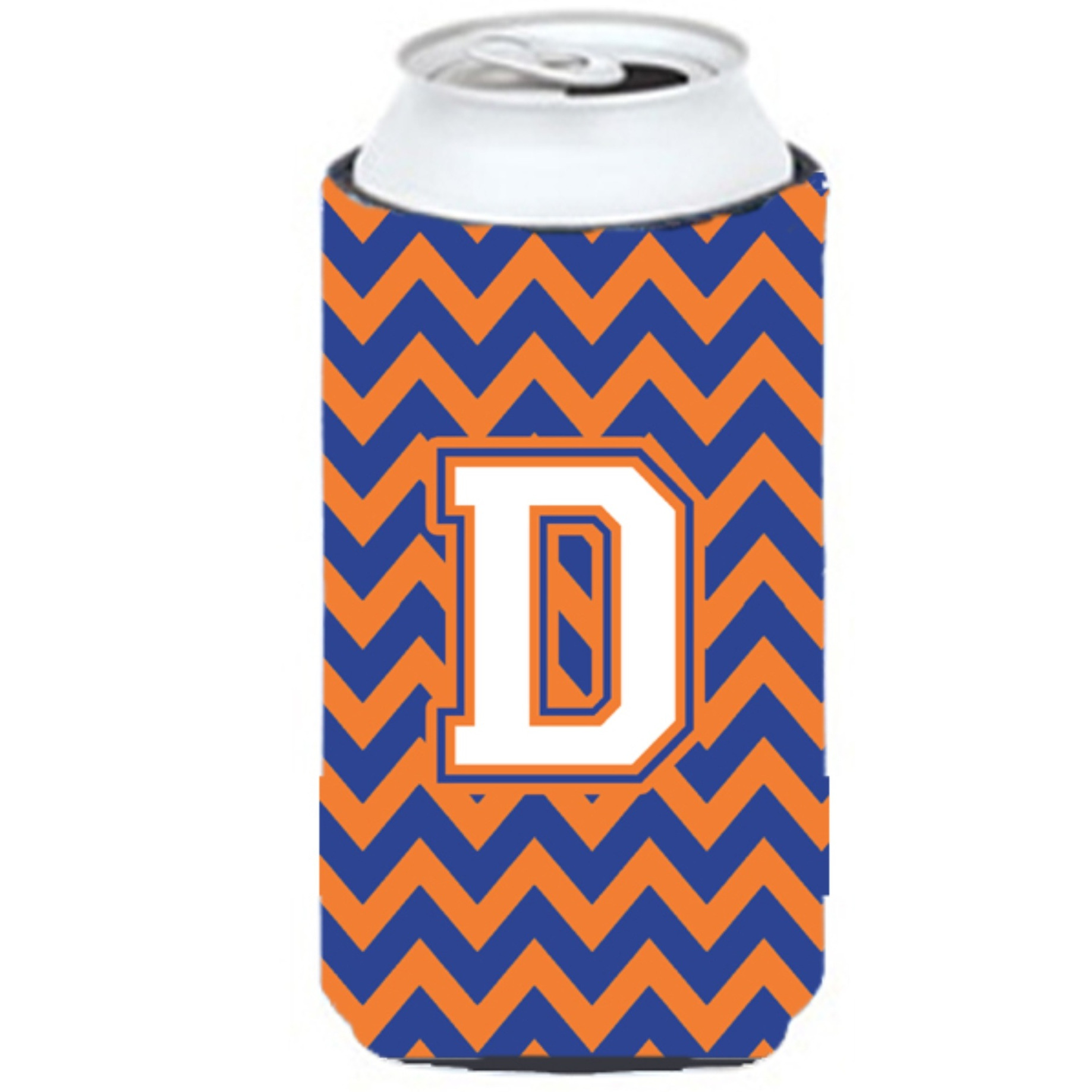 Letter D Chevron Blue and Orange Tall Boy Beverage Insulator Hugger CJ1060-DTBC