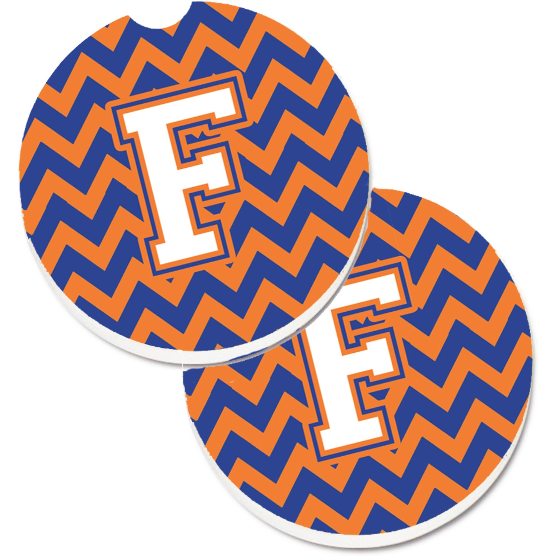 &quotCaroline's Treasures Letter F Chevron Blue & Orange 3 Set of 2 Cup Holder Car Coasters CJ1060-FCARC, 2.56, Multicolor"