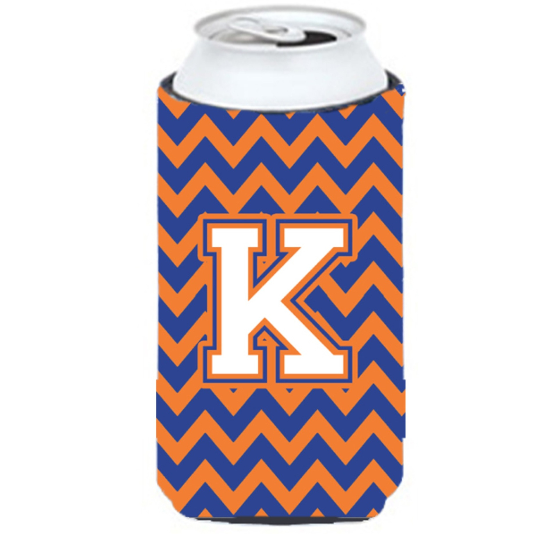 Letter K Chevron Blue and Orange Tall Boy Beverage Insulator Hugger CJ1060-KTBC