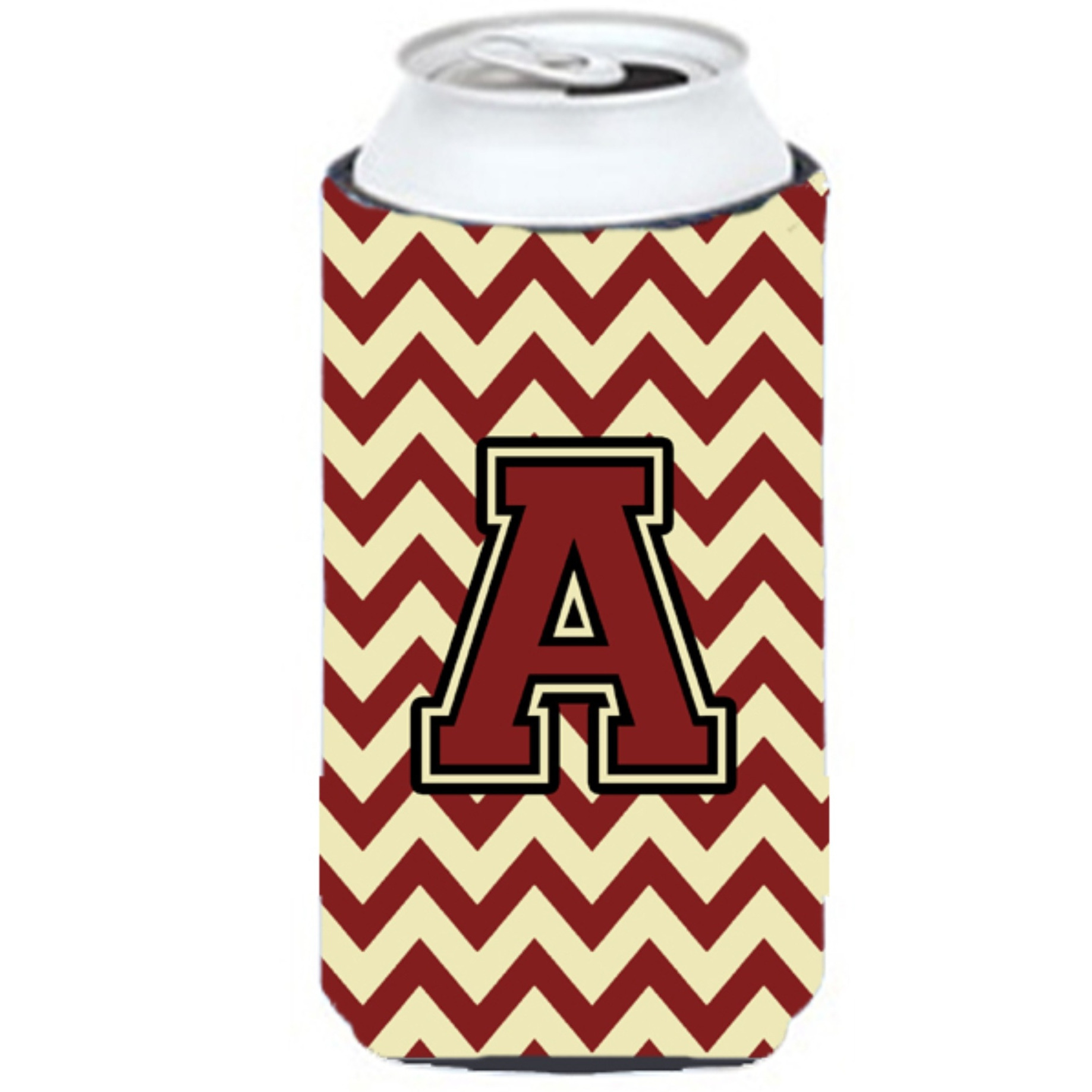 Letter A Chevron Maroon and Gold Tall Boy Beverage Insulator Hugger CJ1061-ATBC