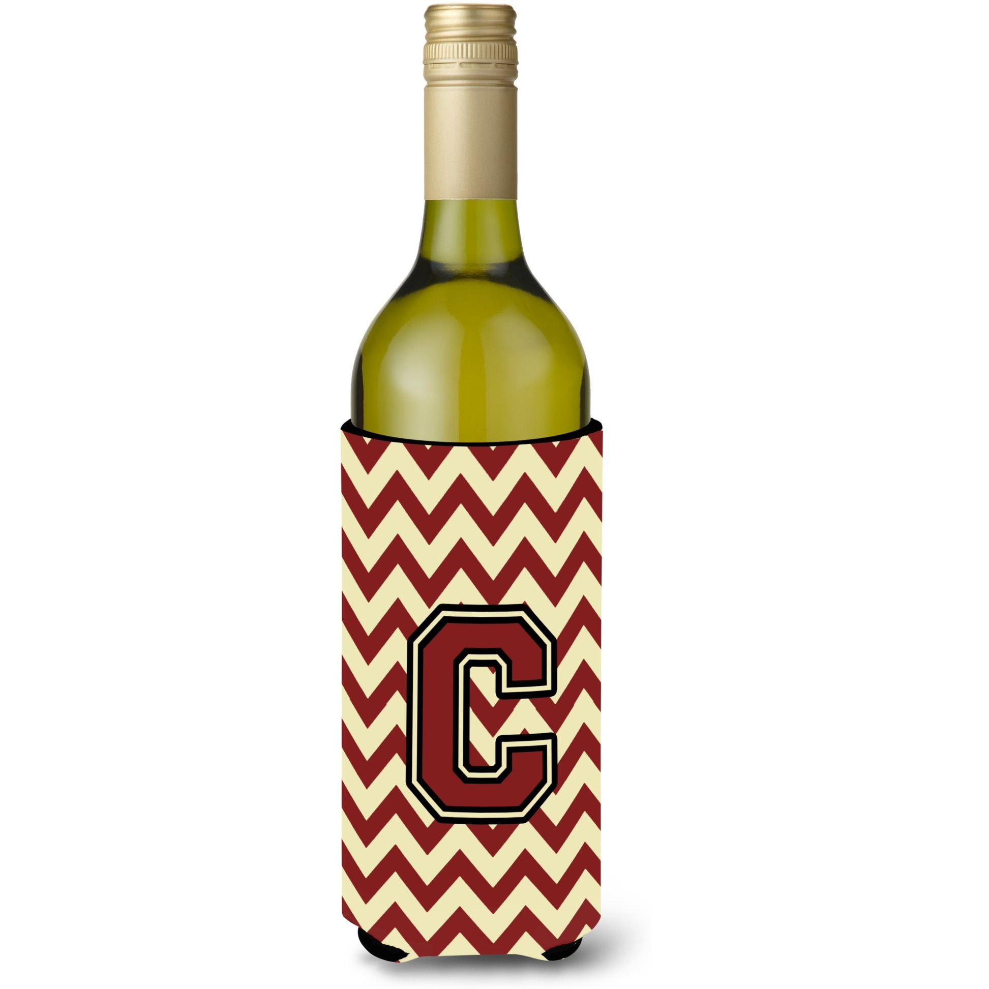Letter C Chevron Maroon and Gold Wine Bottle Beverage Insulator Hugger CJ1061-CLITERK