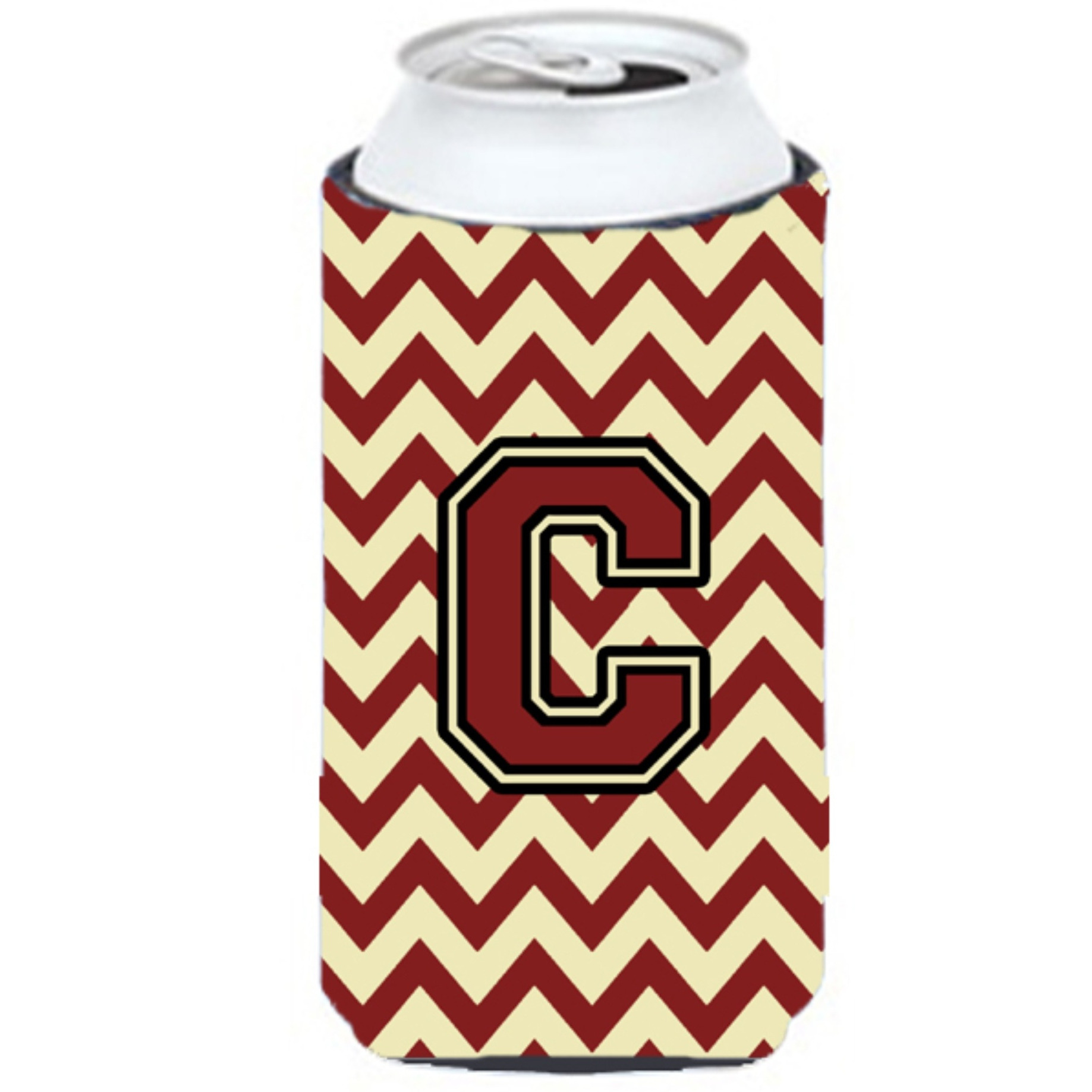Letter C Chevron Maroon and Gold Tall Boy Beverage Insulator Hugger CJ1061-CTBC
