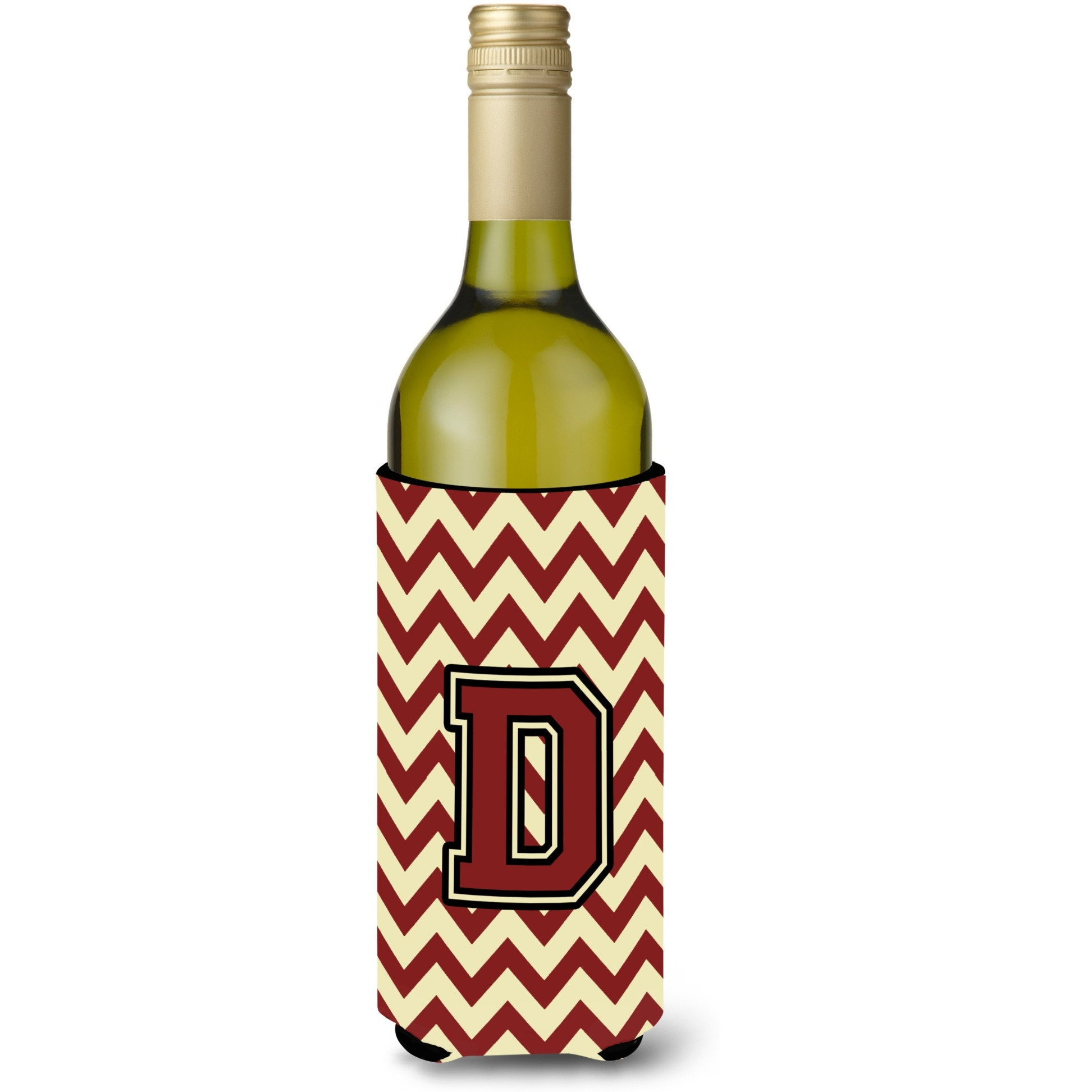 Letter D Chevron Maroon and Gold Wine Bottle Beverage Insulator Hugger CJ1061-DLITERK