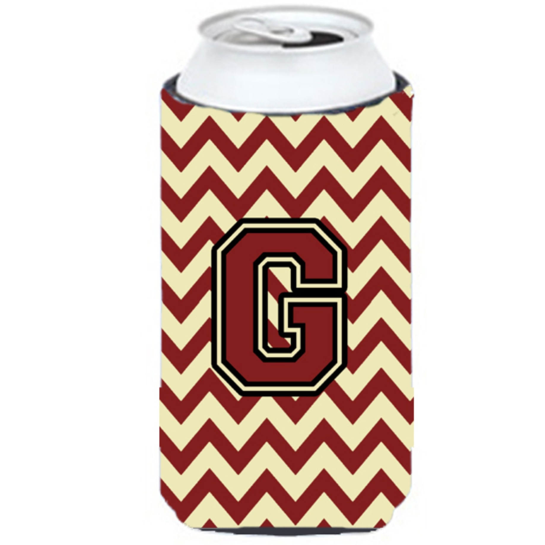 Letter G Chevron Maroon and Gold Tall Boy Beverage Insulator Hugger CJ1061-GTBC