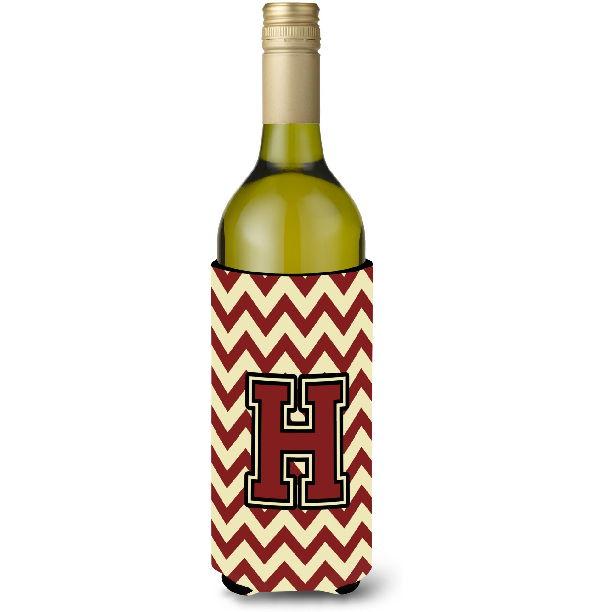 Letter H Chevron Maroon and Gold Wine Bottle Beverage Insulator Hugger CJ1061-HLITERK