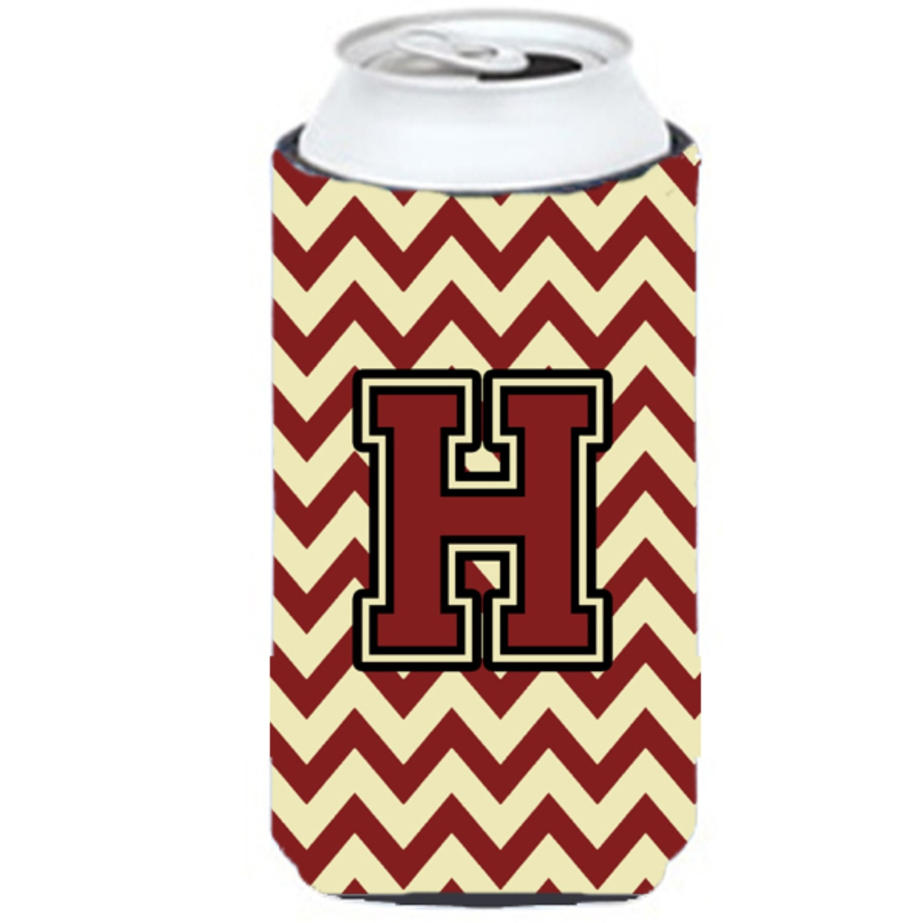 Letter H Chevron Maroon and Gold Tall Boy Beverage Insulator Hugger CJ1061-HTBC