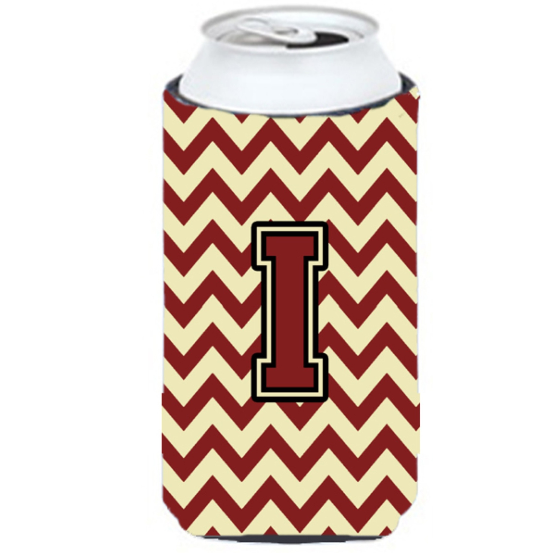 Letter I Chevron Maroon and Gold Tall Boy Beverage Insulator Hugger CJ1061-ITBC