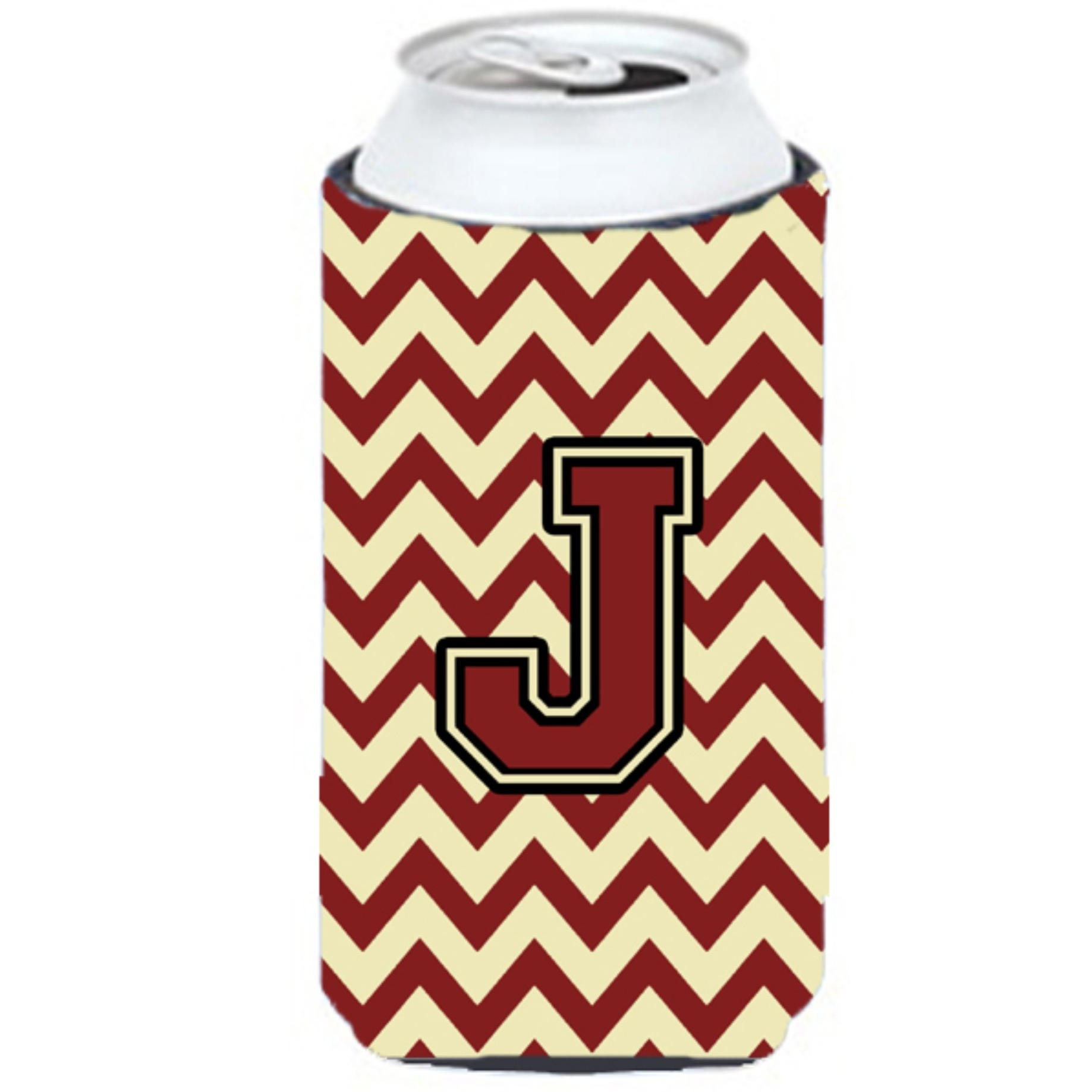 Letter J Chevron Maroon and Gold Tall Boy Beverage Insulator Hugger CJ1061-JTBC