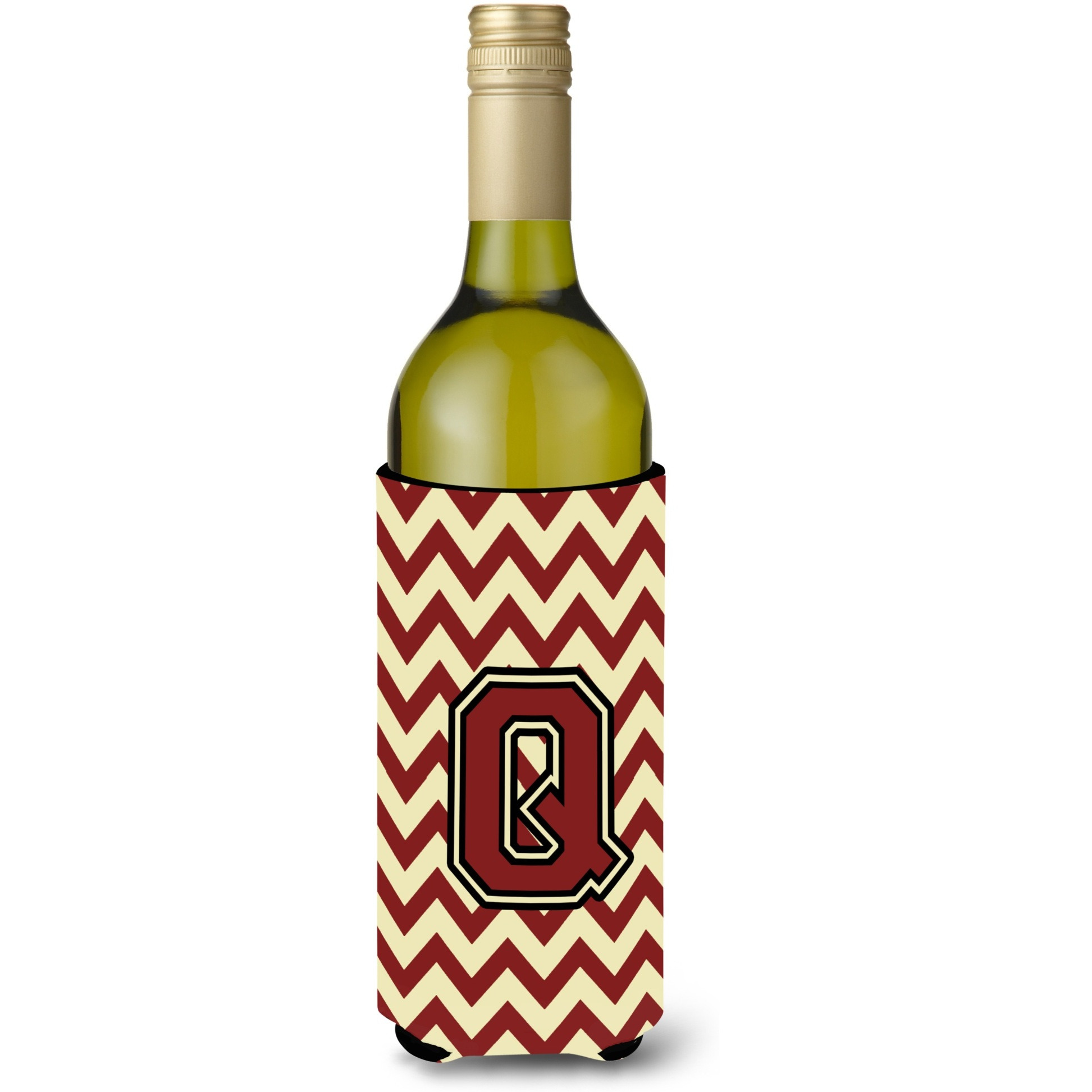 Letter Q Chevron Maroon and Gold Wine Bottle Beverage Insulator Hugger CJ1061-QLITERK