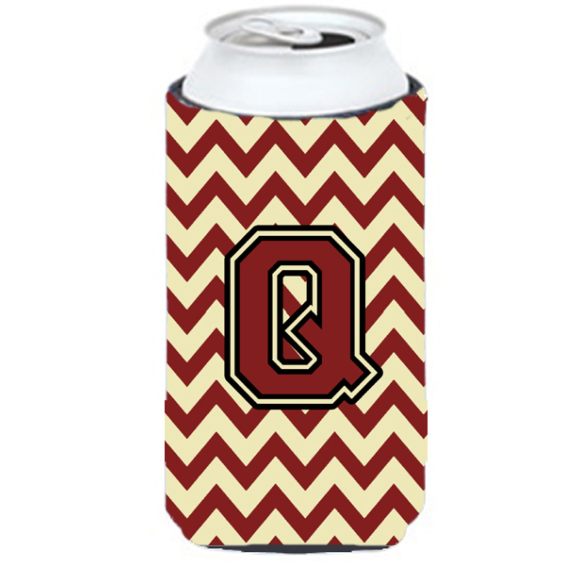 Letter Q Chevron Maroon and Gold Tall Boy Beverage Insulator Hugger CJ1061-QTBC