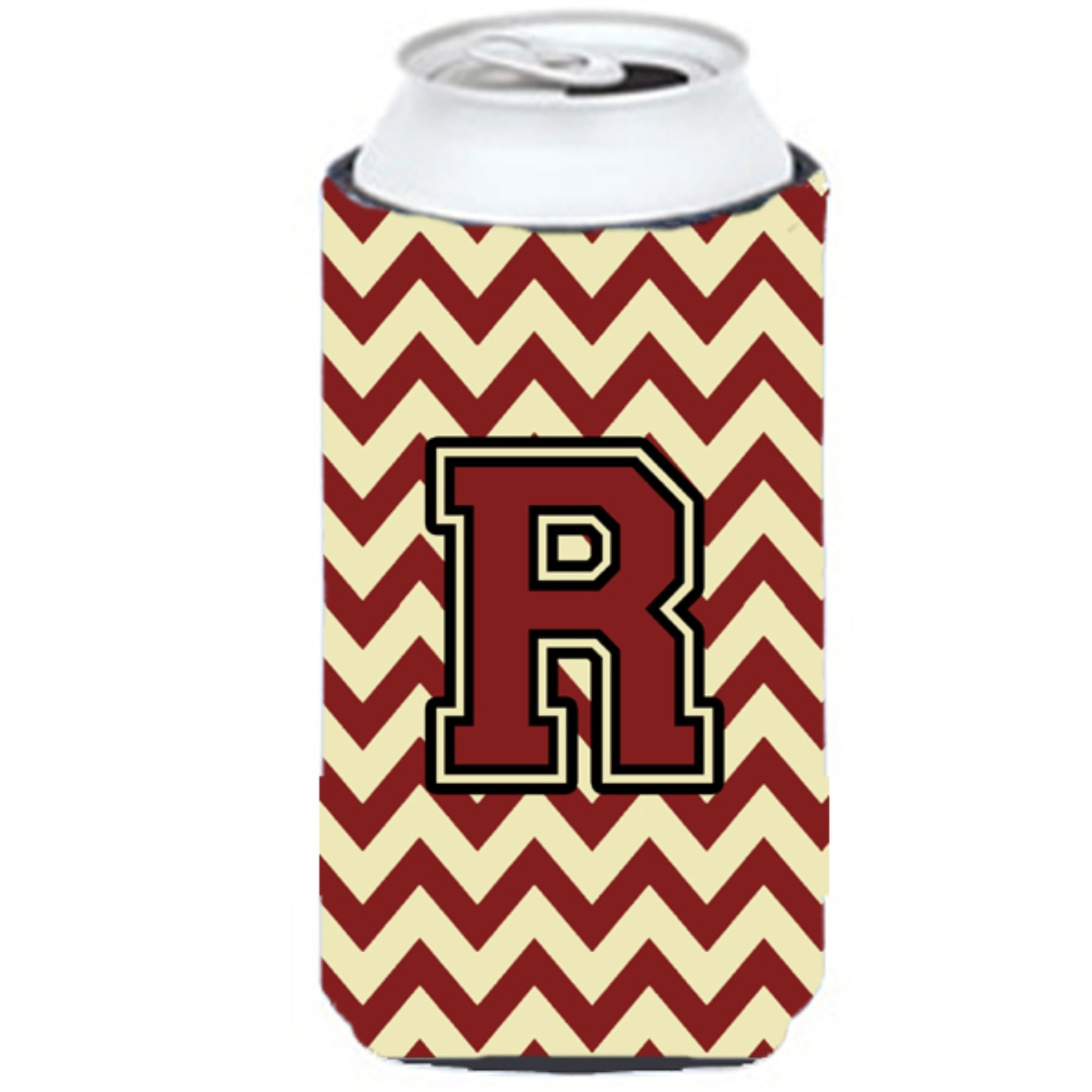 Letter R Chevron Maroon and Gold Tall Boy Beverage Insulator Hugger CJ1061-RTBC