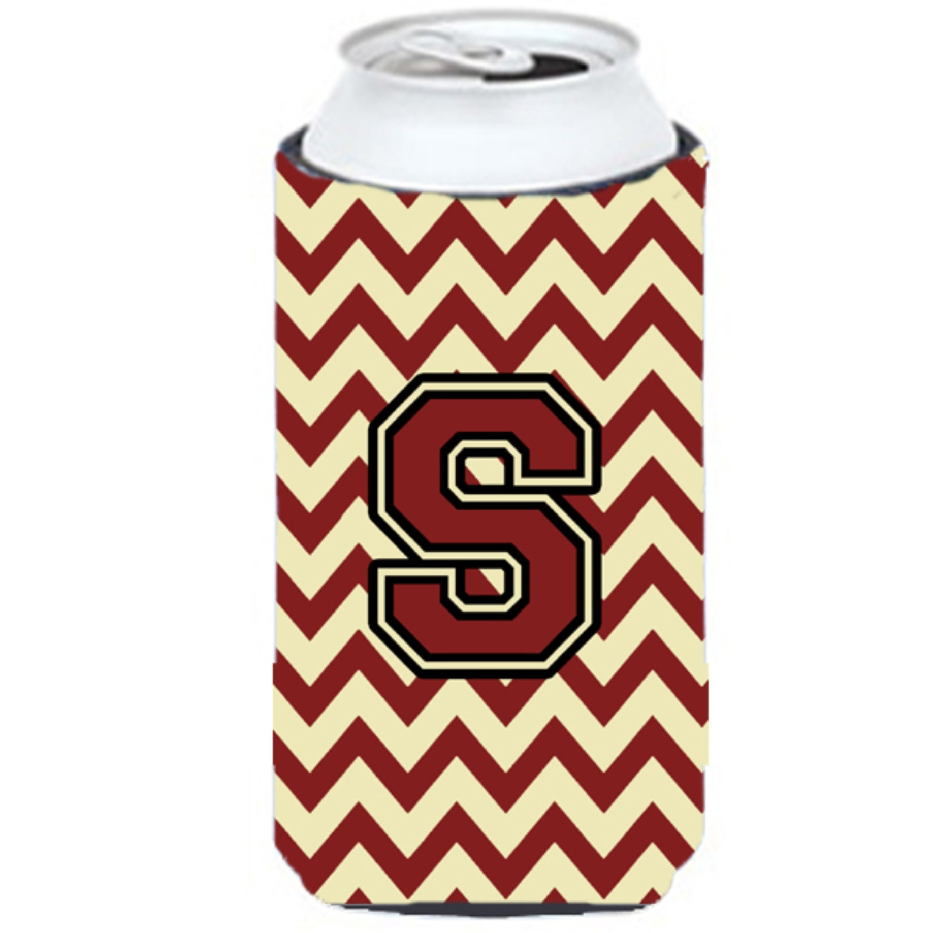 Letter S Chevron Maroon and Gold Tall Boy Beverage Insulator Hugger CJ1061-STBC