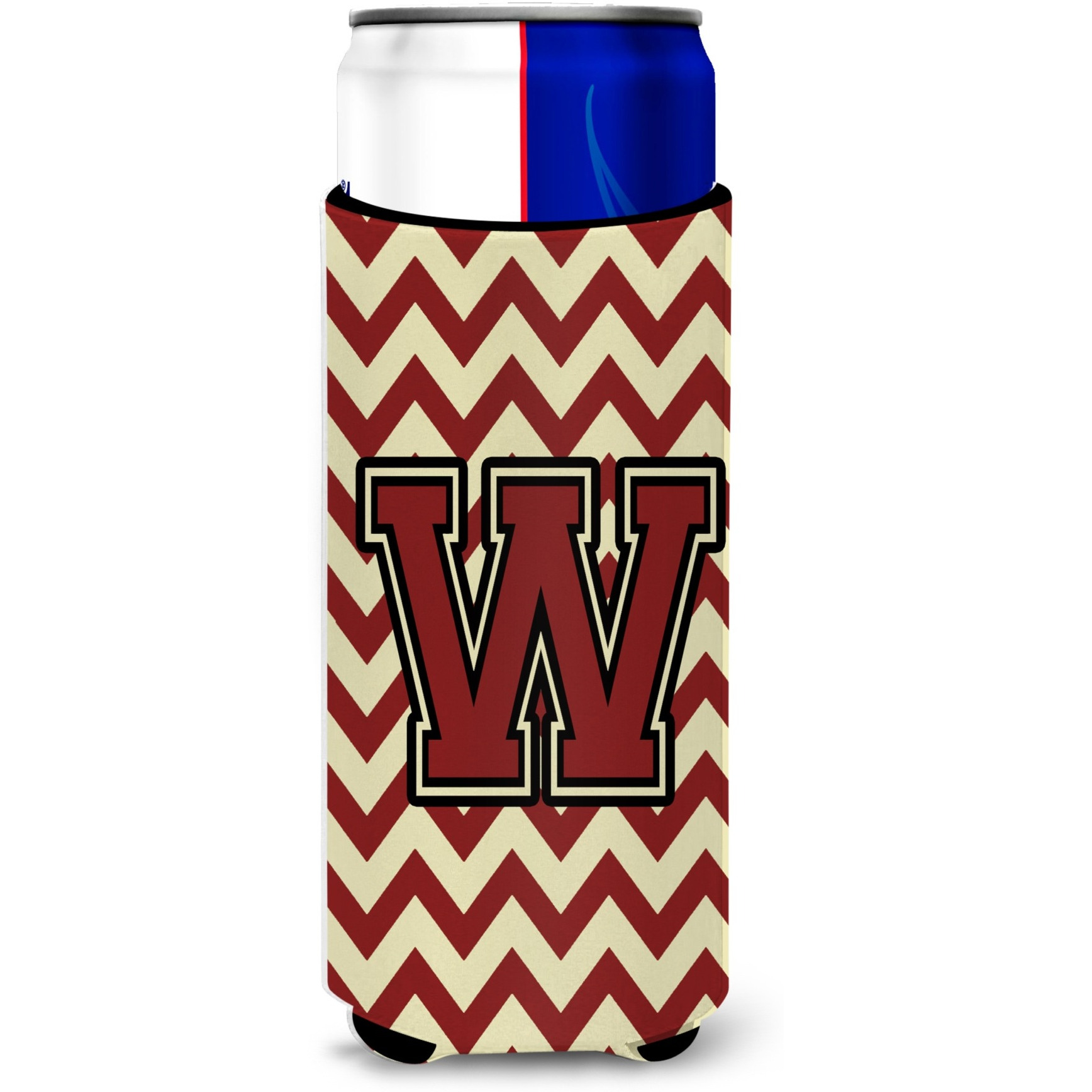 Letter W Chevron Maroon and Gold Ultra Beverage Insulators for slim cans CJ1061-WMUK