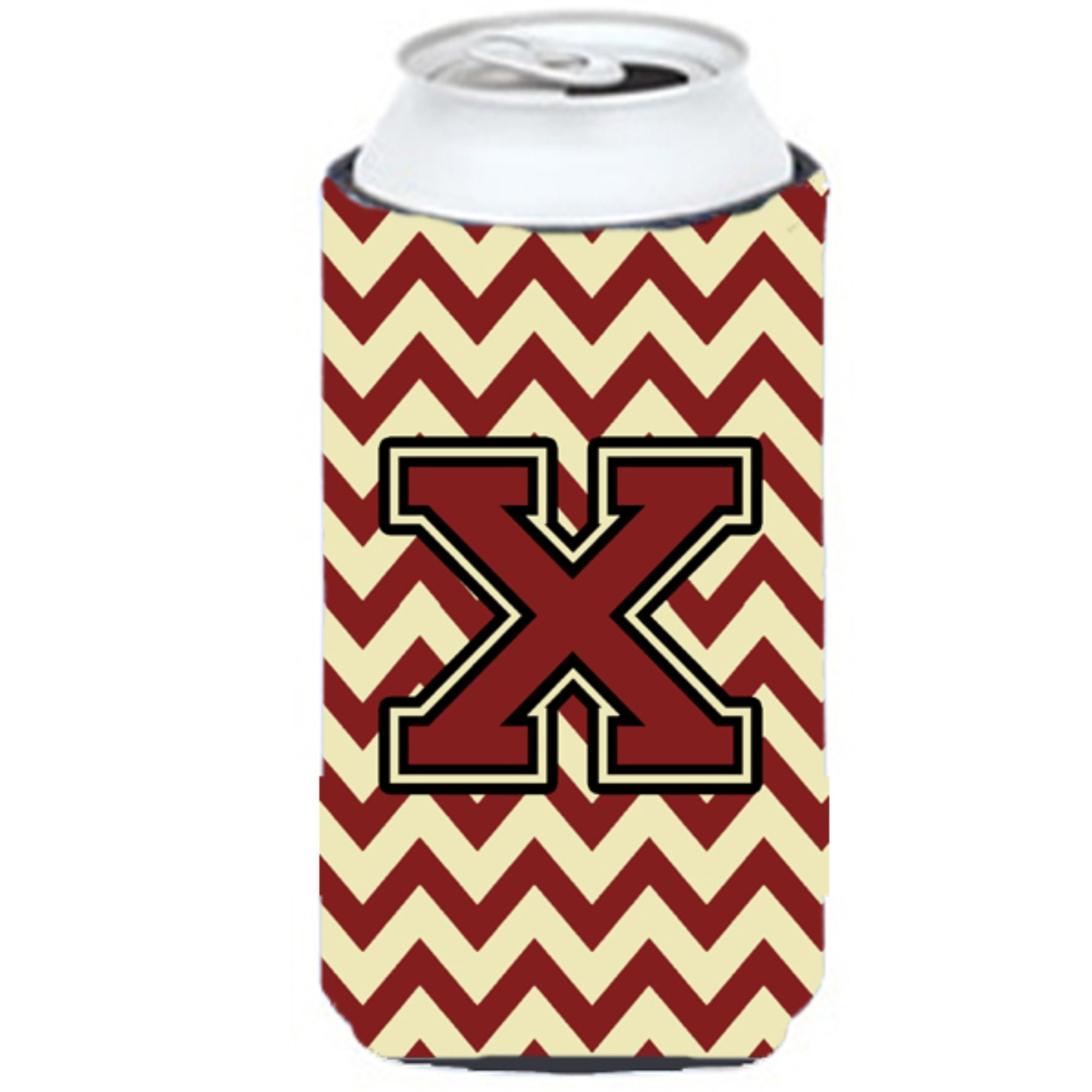 Letter X Chevron Maroon and Gold Tall Boy Beverage Insulator Hugger CJ1061-XTBC