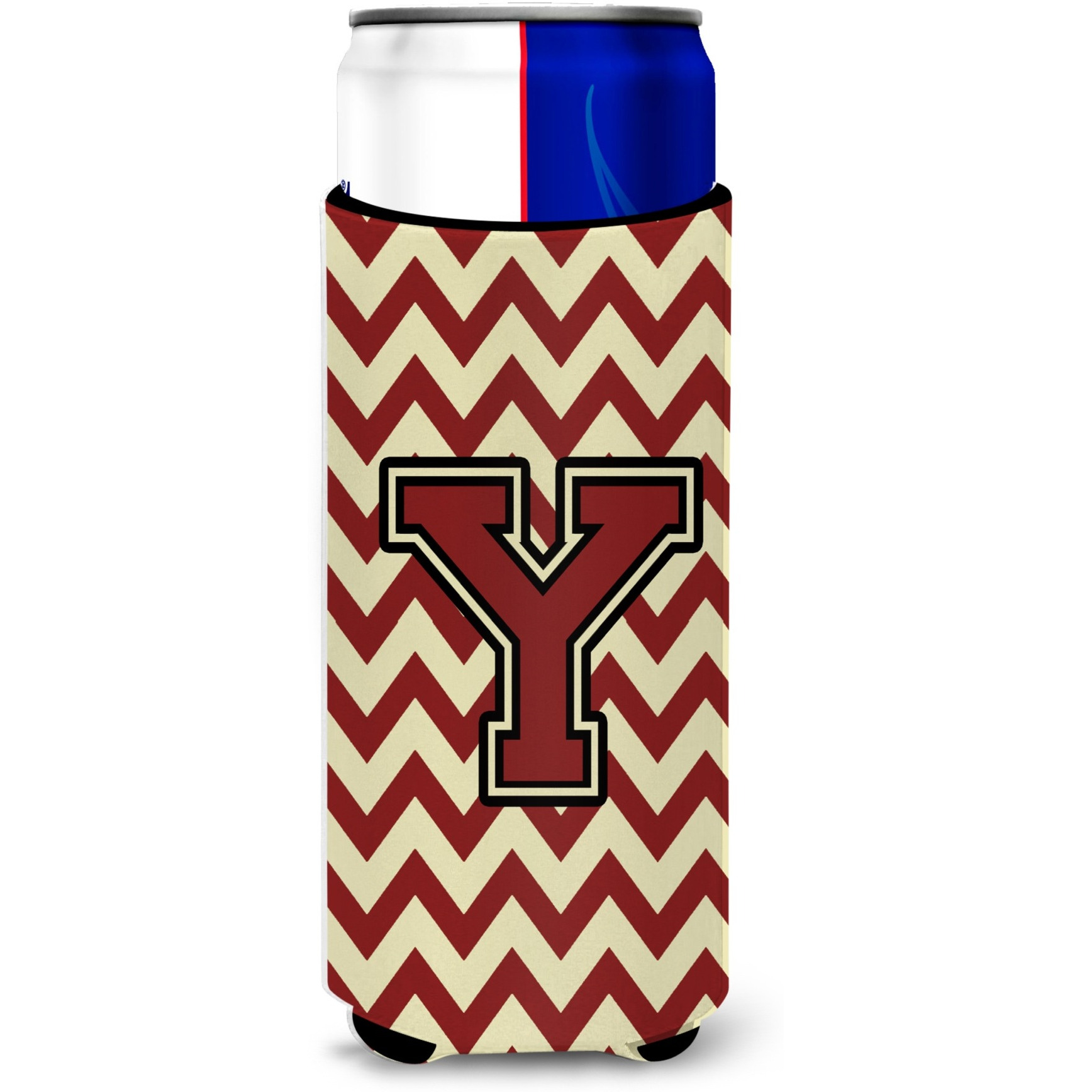Letter Y Chevron Maroon and Gold Ultra Beverage Insulators for slim cans CJ1061-YMUK