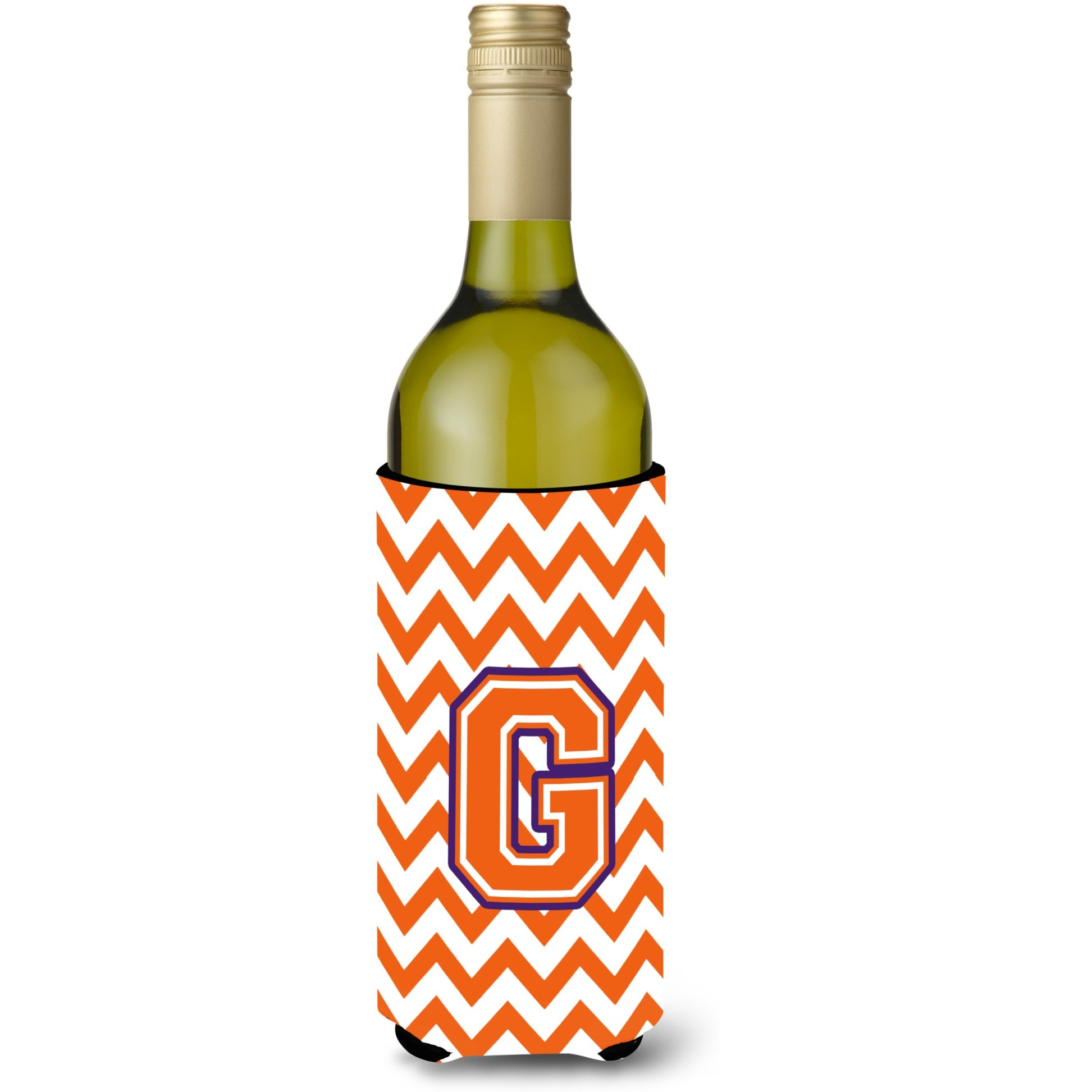 Letter G Chevron Orange and Regalia Wine Bottle Beverage Insulator Hugger CJ1062-GLITERK