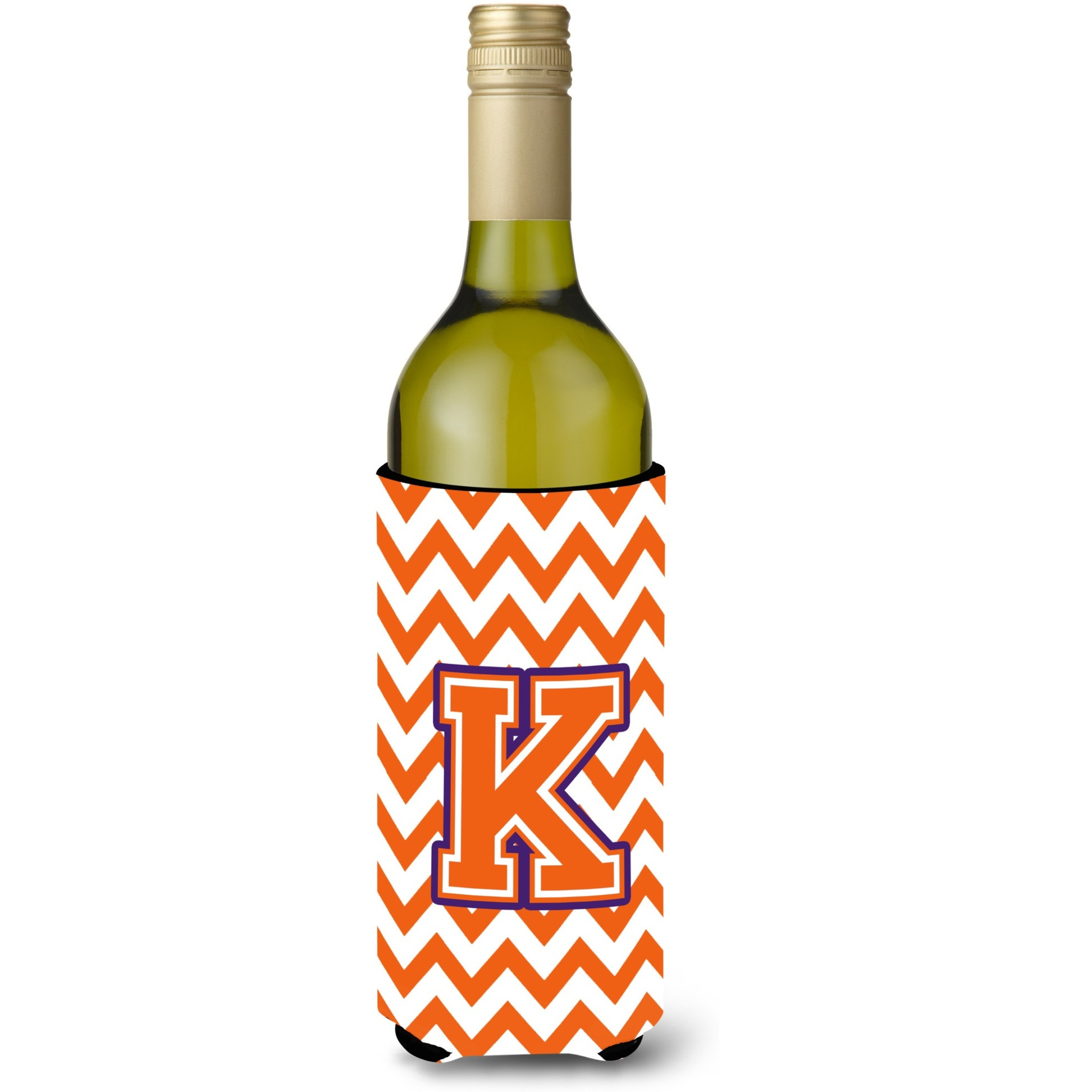 Letter K Chevron Orange and Regalia Wine Bottle Beverage Insulator Hugger CJ1062-KLITERK