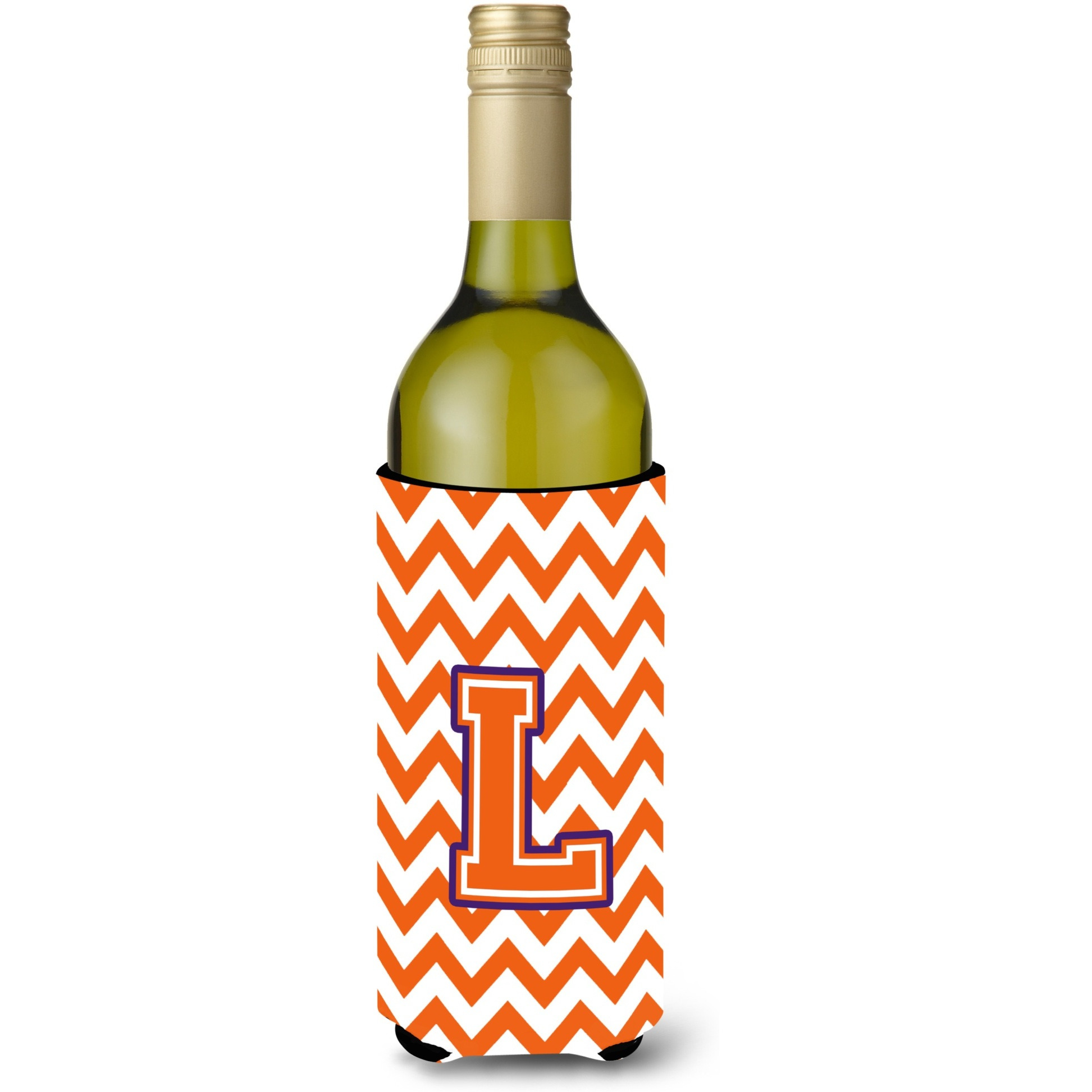 Letter L Chevron Orange and Regalia Wine Bottle Beverage Insulator Hugger CJ1062-LLITERK