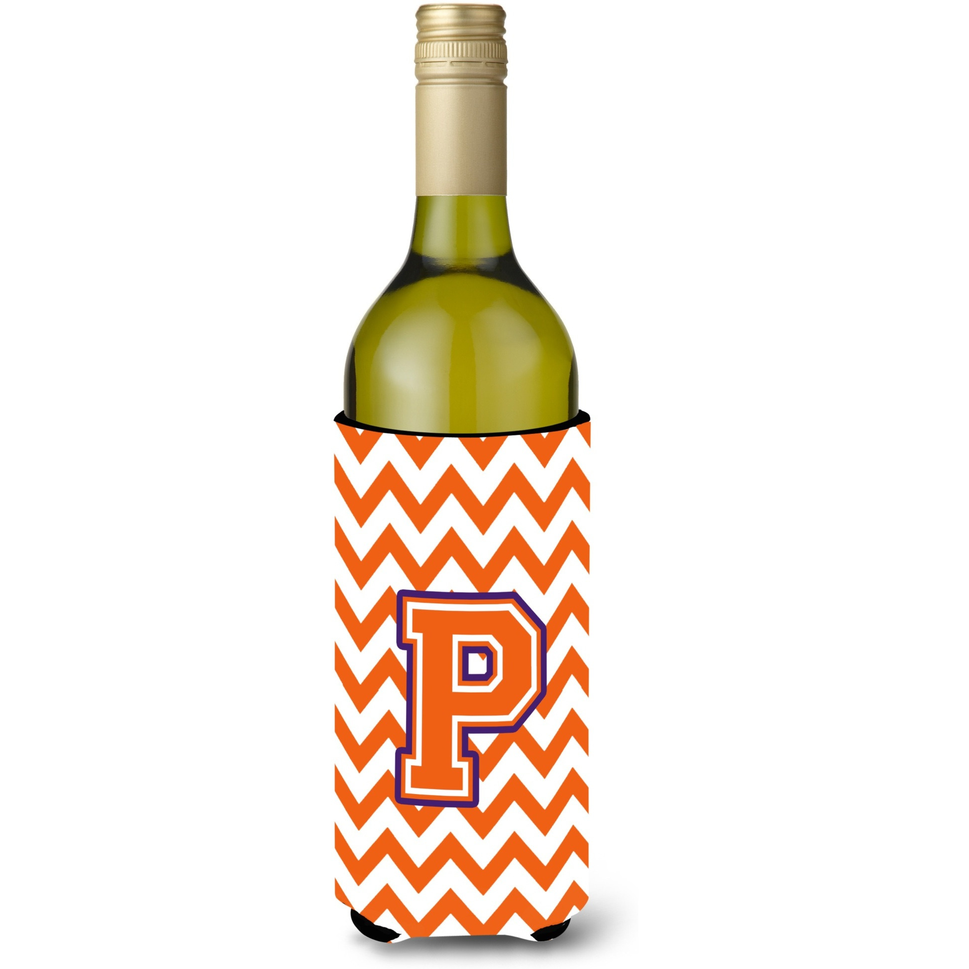 Letter P Chevron Orange and Regalia Wine Bottle Beverage Insulator Hugger CJ1062-PLITERK
