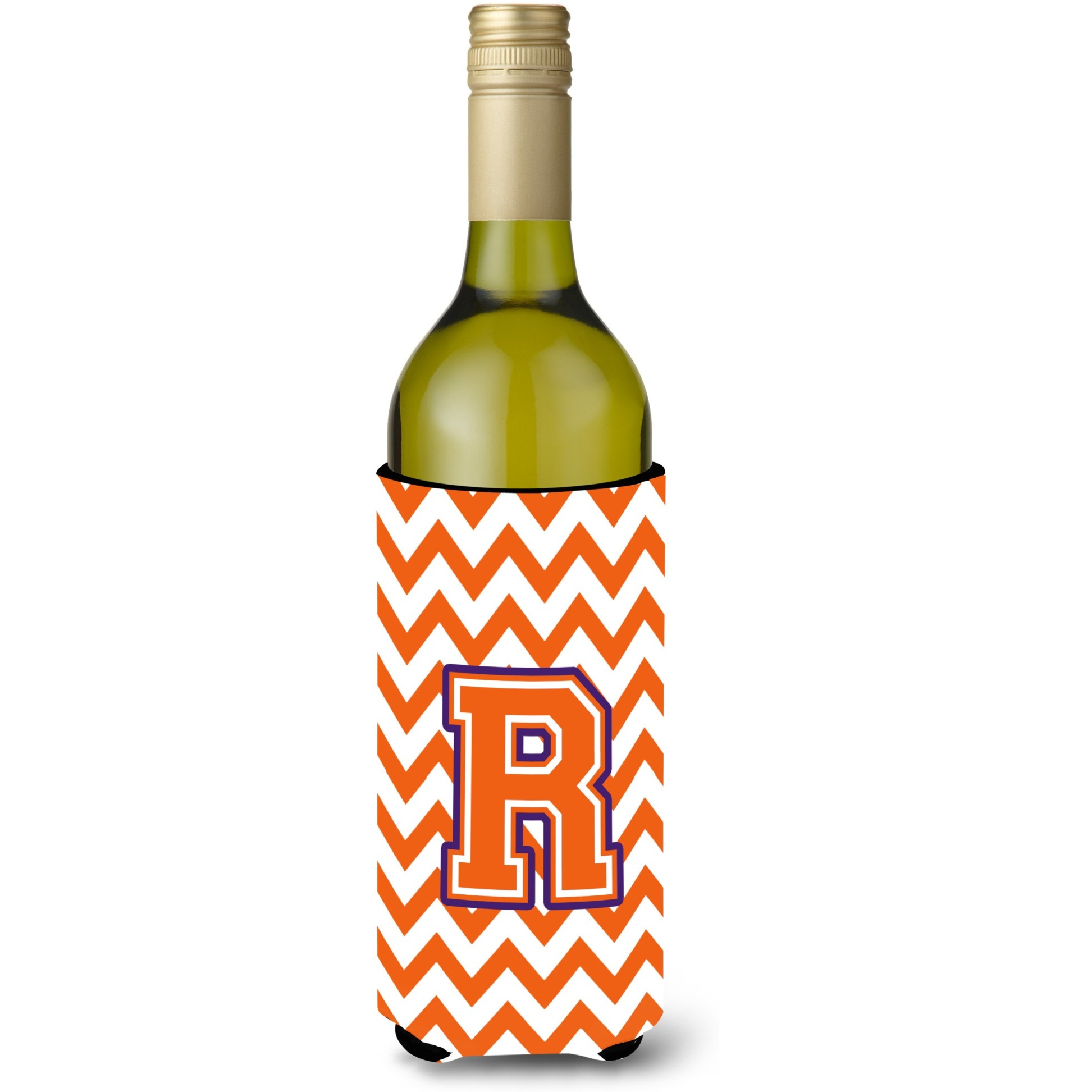 Letter R Chevron Orange and Regalia Wine Bottle Beverage Insulator Hugger CJ1062-RLITERK