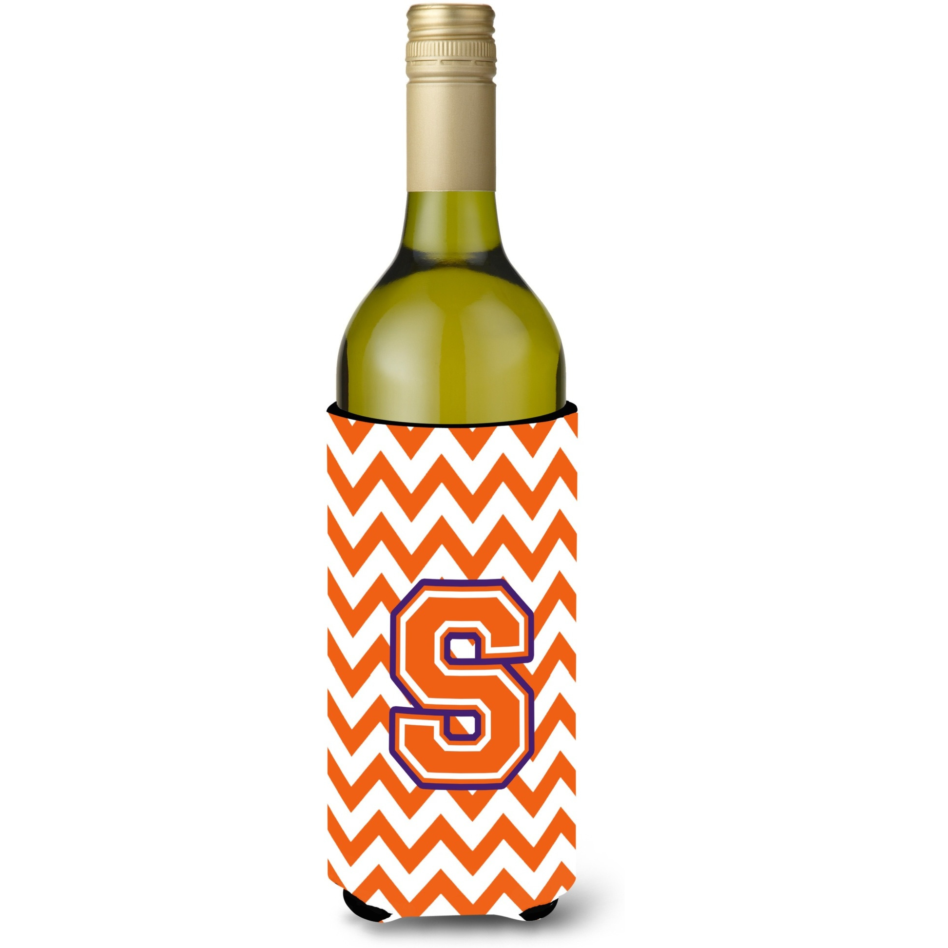 Letter S Chevron Orange and Regalia Wine Bottle Beverage Insulator Hugger CJ1062-SLITERK