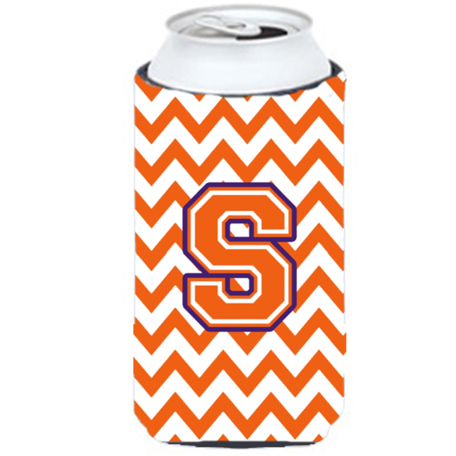 Letter S Chevron Orange and Regalia Tall Boy Beverage Insulator Hugger CJ1062-STBC