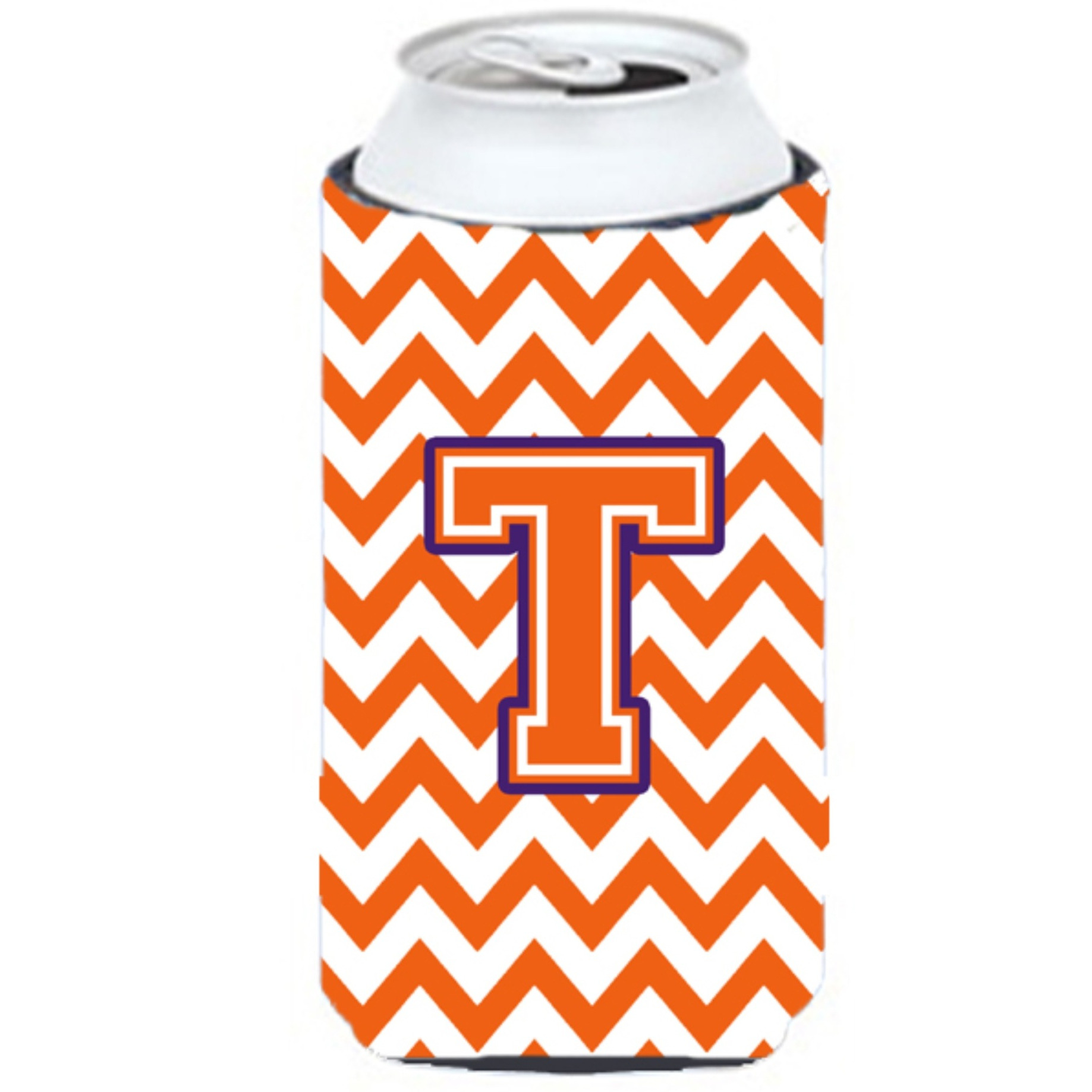 Letter T Chevron Orange and Regalia Tall Boy Beverage Insulator Hugger CJ1062-TTBC
