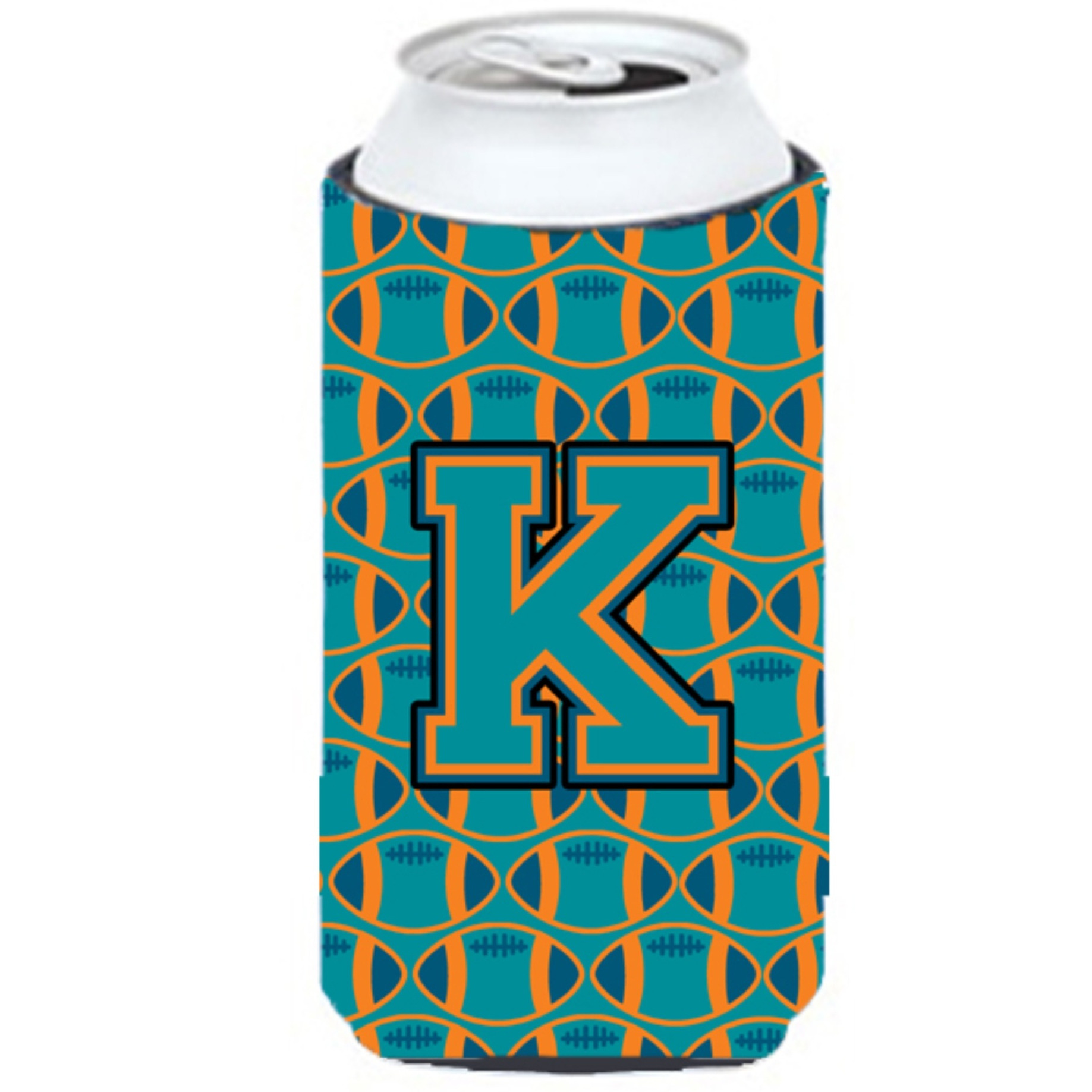 &quotLetter K Football Aqua, Orange and Marine Blue Tall Boy Beverage Insulator Hugger CJ1063-KTBC"