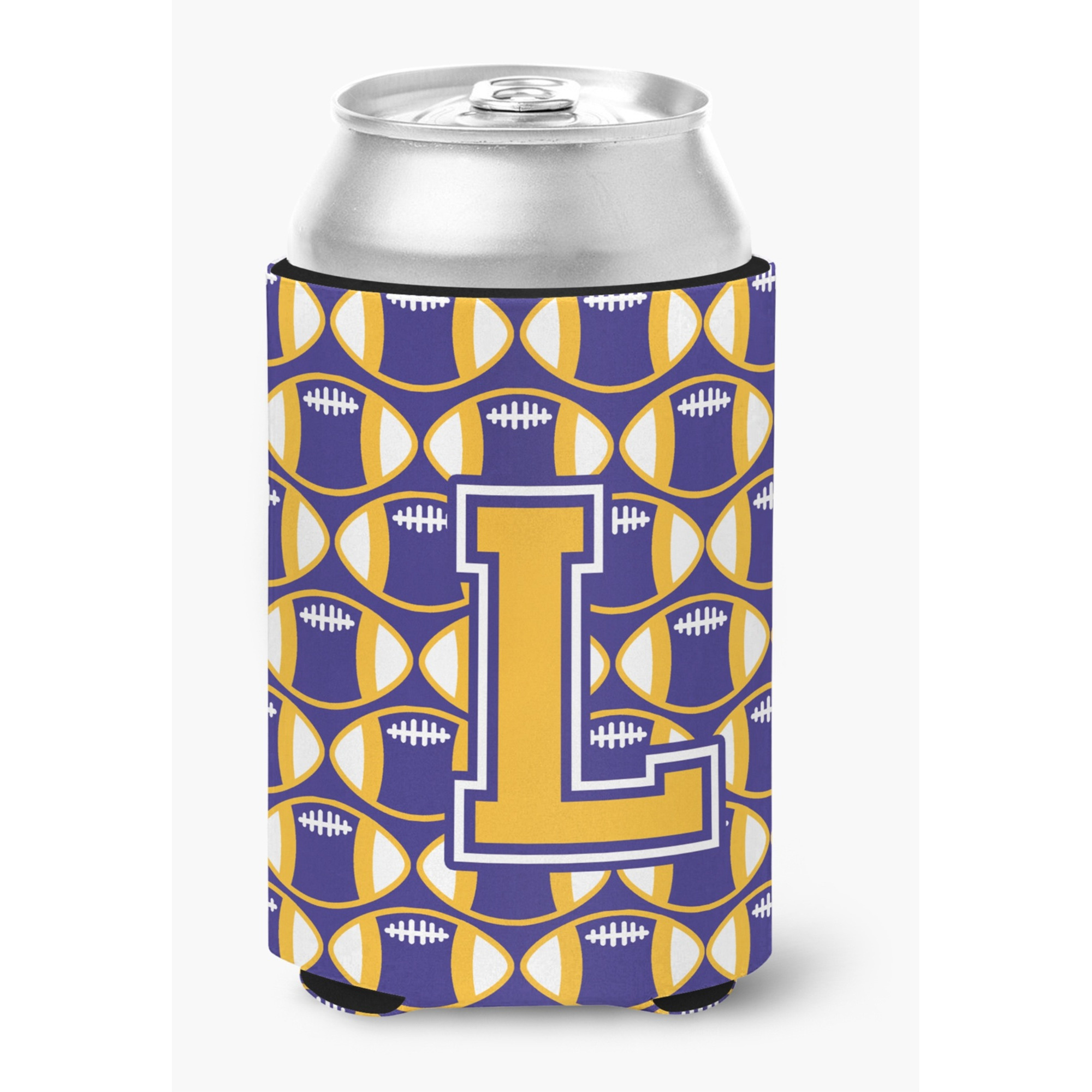 &quotCaroline's Treasures CJ1064-LCC Letter L Football Purple and Gold Can or Bottle Hugger, Multicolor"