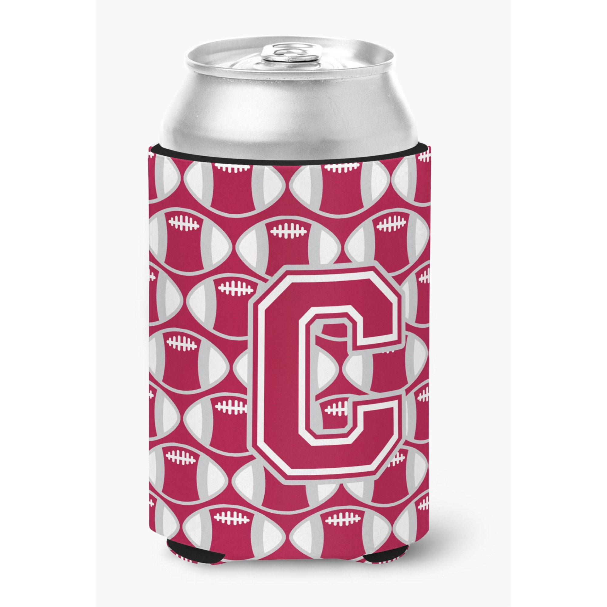 &quotCaroline's Treasures CJ1065-CCC Letter C Football Crimson, grey and white Can or Bottle Hugger, Multicolor"