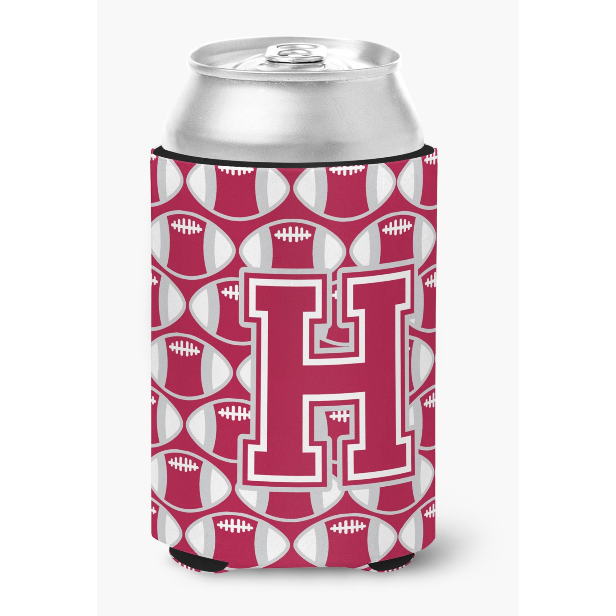 &quotCaroline's Treasures CJ1065-HCC Letter H Football Crimson, grey and white Can or Bottle Hugger, Multicolor"