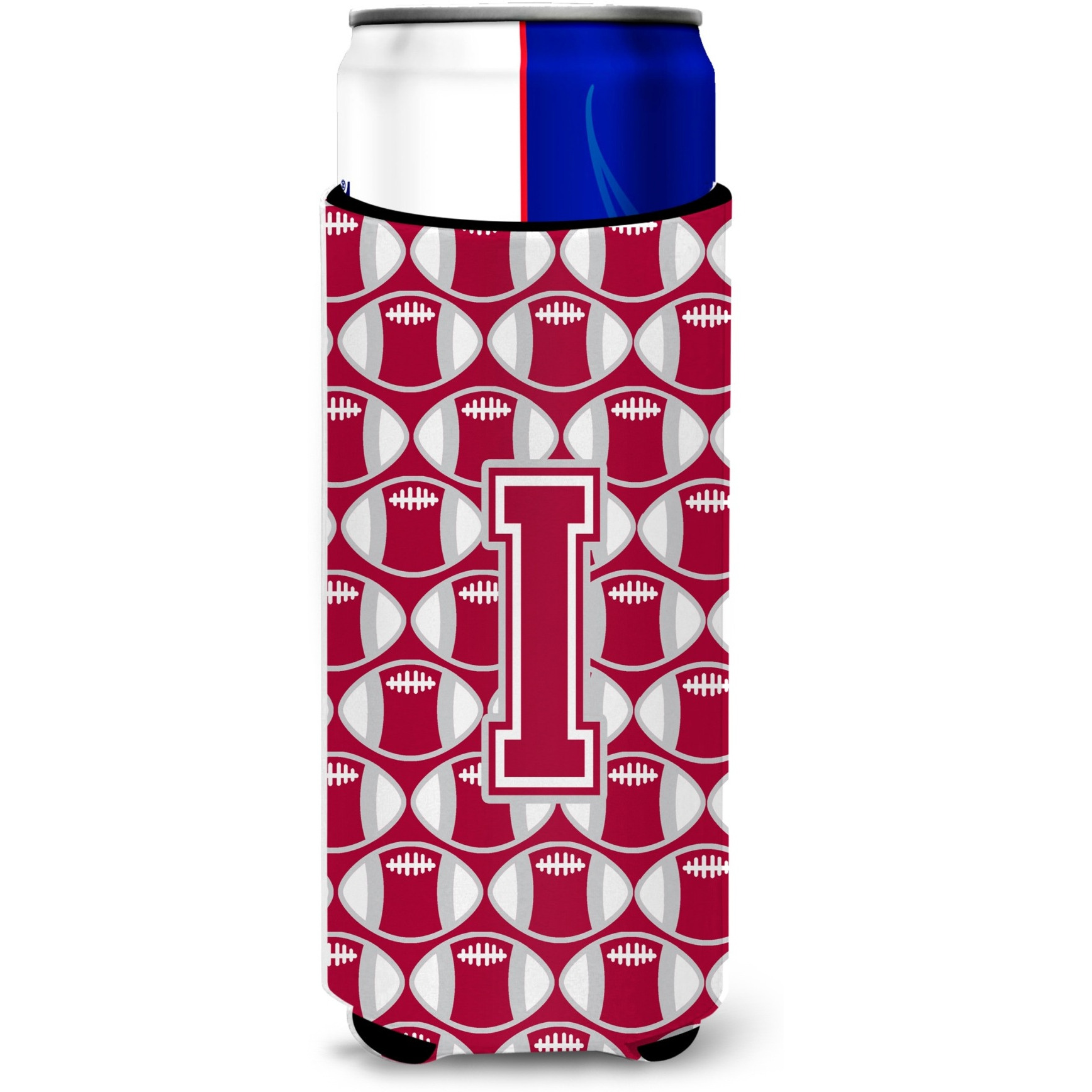&quotLetter I Football Crimson, grey and white Ultra Beverage Insulators for slim cans CJ1065-IMUK"