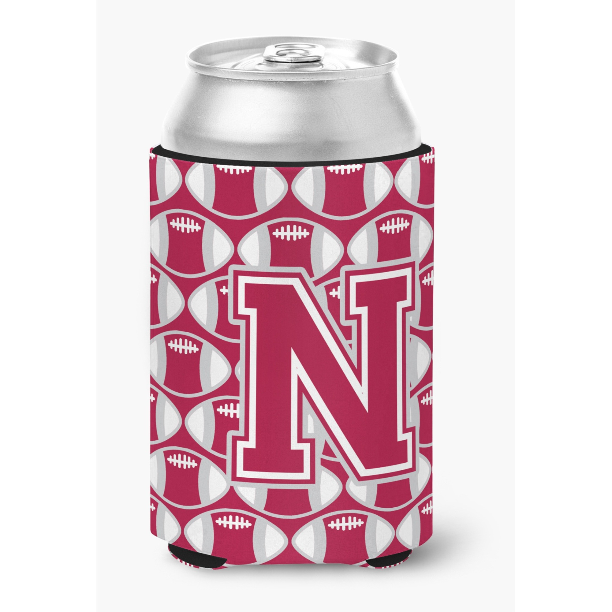 &quotCaroline's Treasures CJ1065-NCC Letter N Football Crimson, grey and white Can or Bottle Hugger, Multicolor"