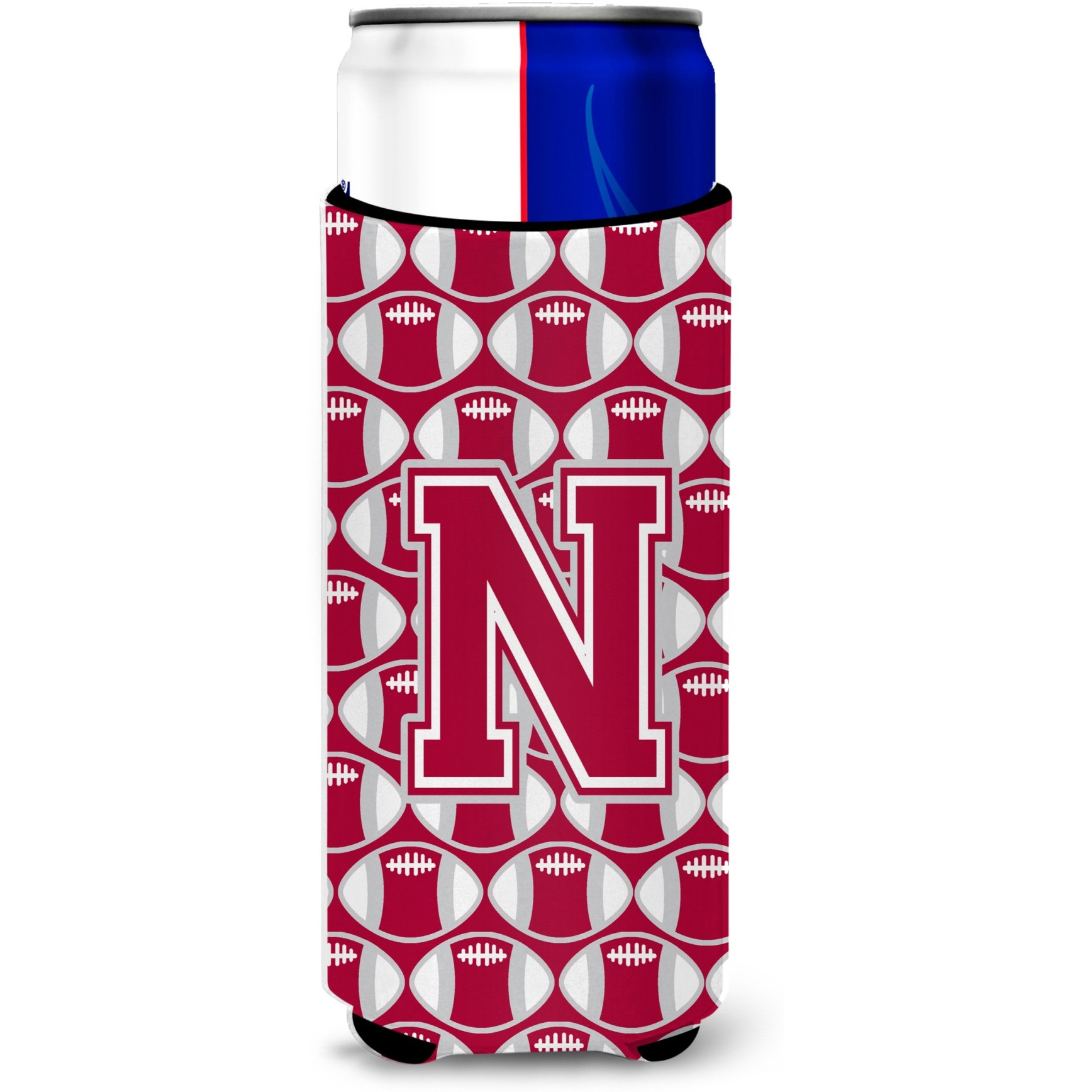 &quotLetter N Football Crimson, grey and white Ultra Beverage Insulators for slim cans CJ1065-NMUK"