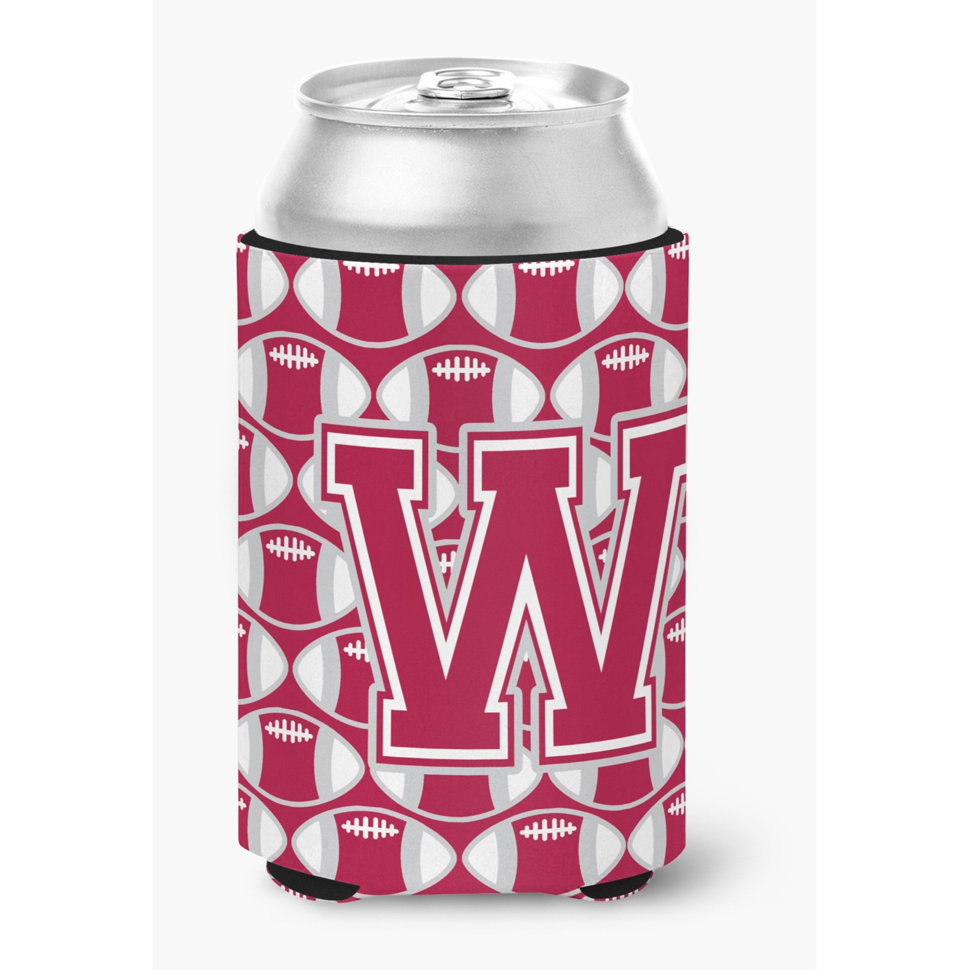 &quotCaroline's Treasures CJ1065-WCC Letter W Football Crimson, grey and white Can or Bottle Hugger, Multicolor"