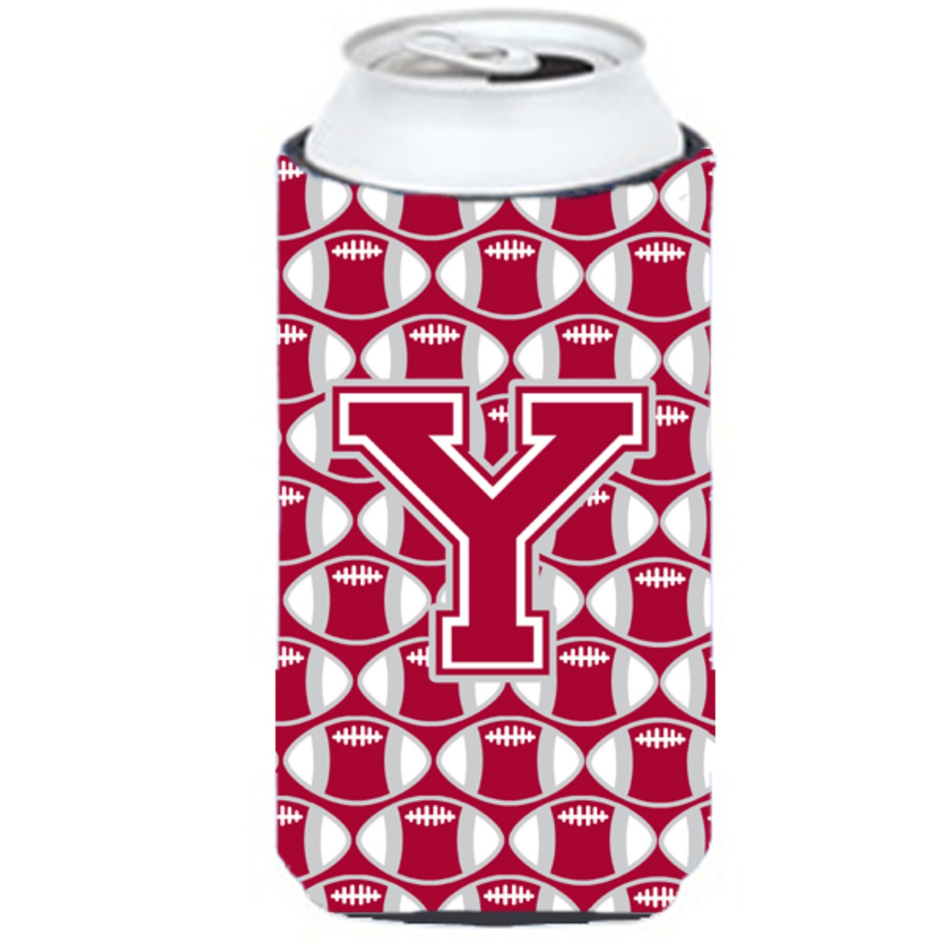&quotLetter Y Football Crimson, grey and white Tall Boy Beverage Insulator Hugger CJ1065-YTBC"