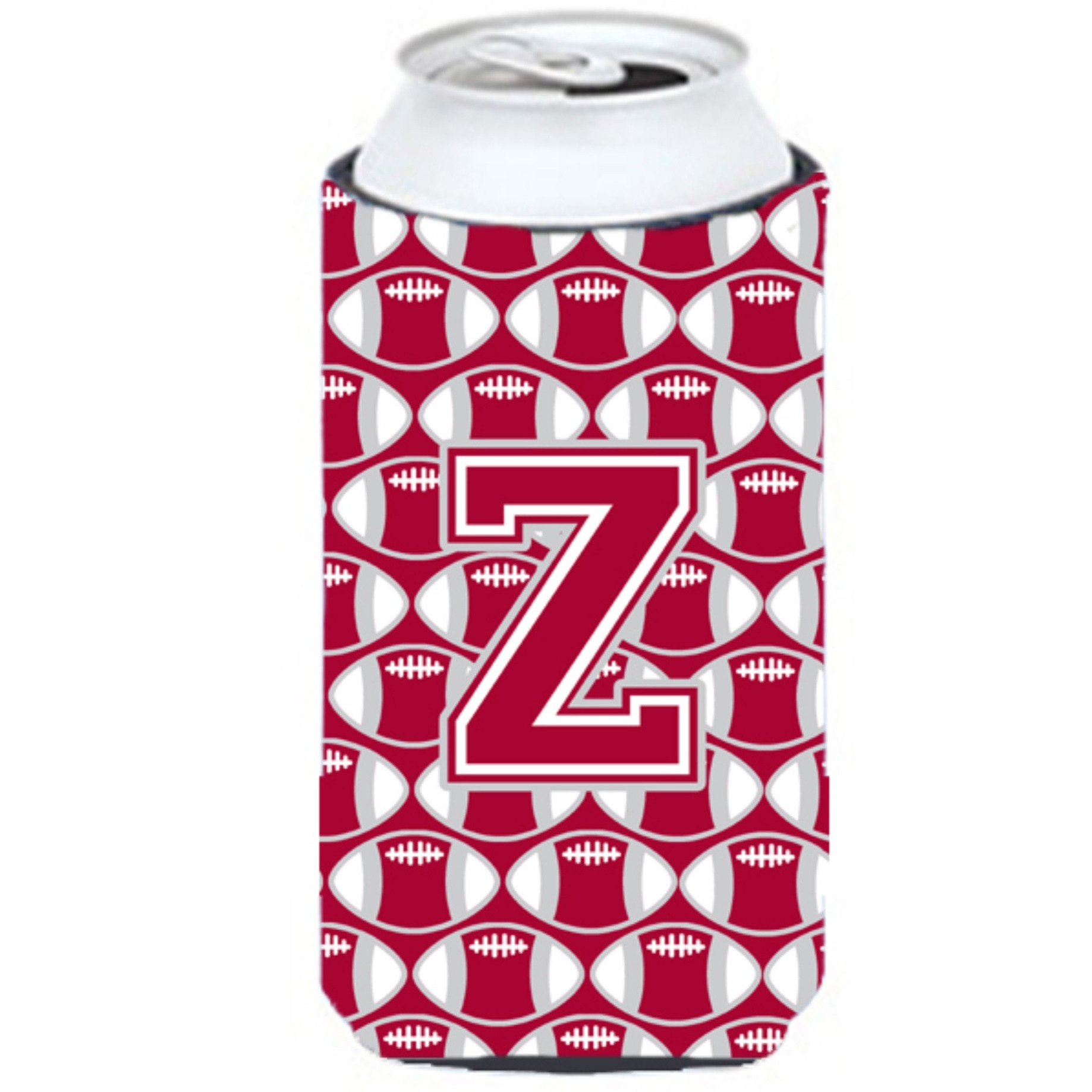 &quotLetter Z Football Crimson, grey and white Tall Boy Beverage Insulator Hugger CJ1065-ZTBC"