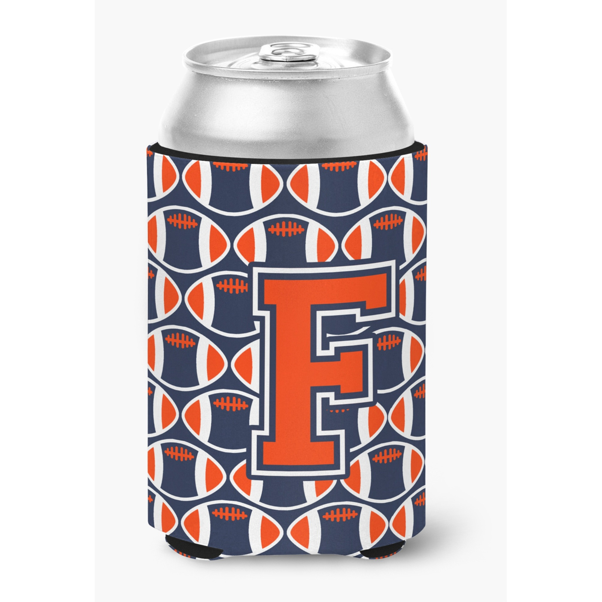 &quotCaroline's Treasures CJ1066-FCC Letter F Football Orange, Blue and white Can or Bottle Hugger, Multicolor"