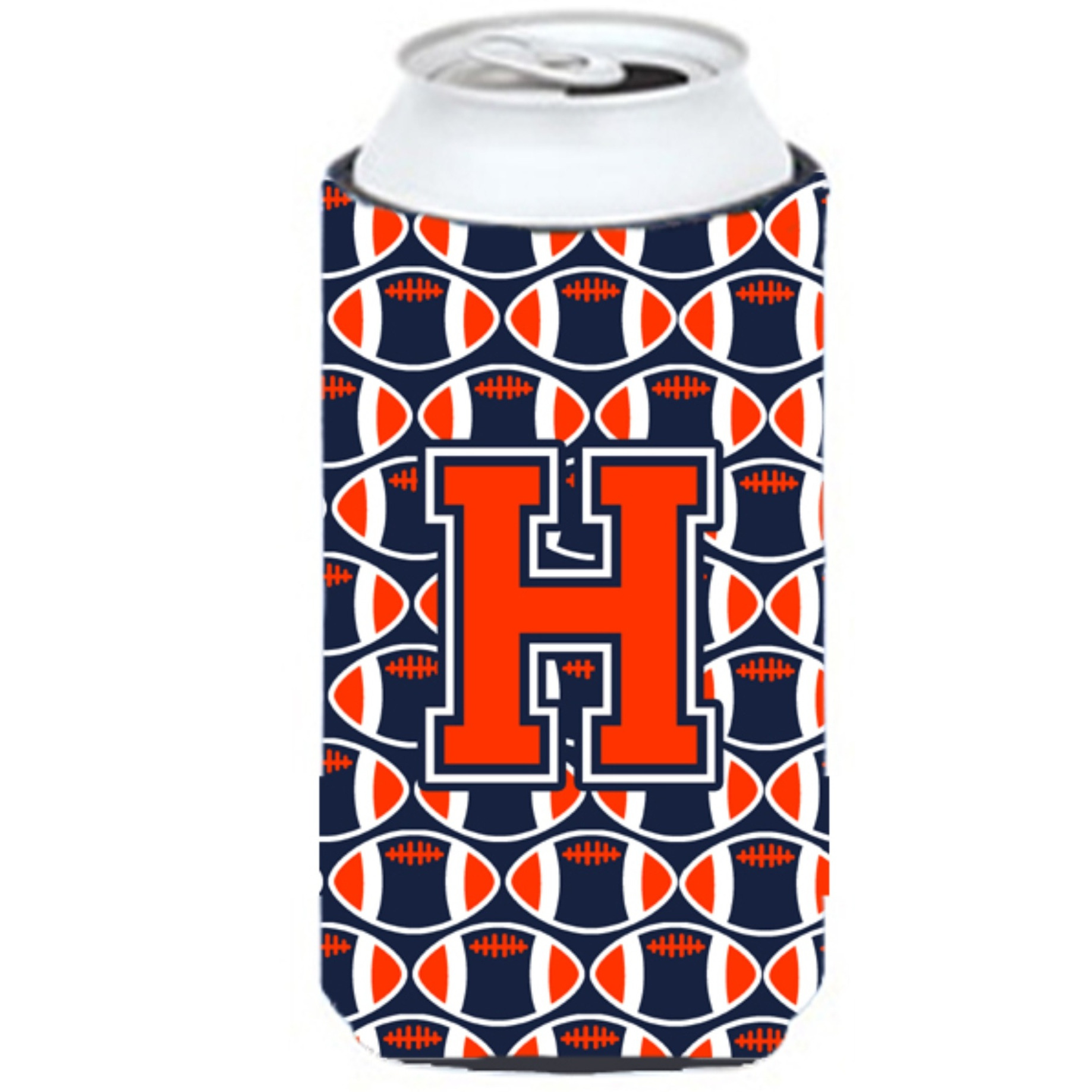 &quotLetter H Football Orange, Blue and white Tall Boy Beverage Insulator Hugger CJ1066-HTBC"