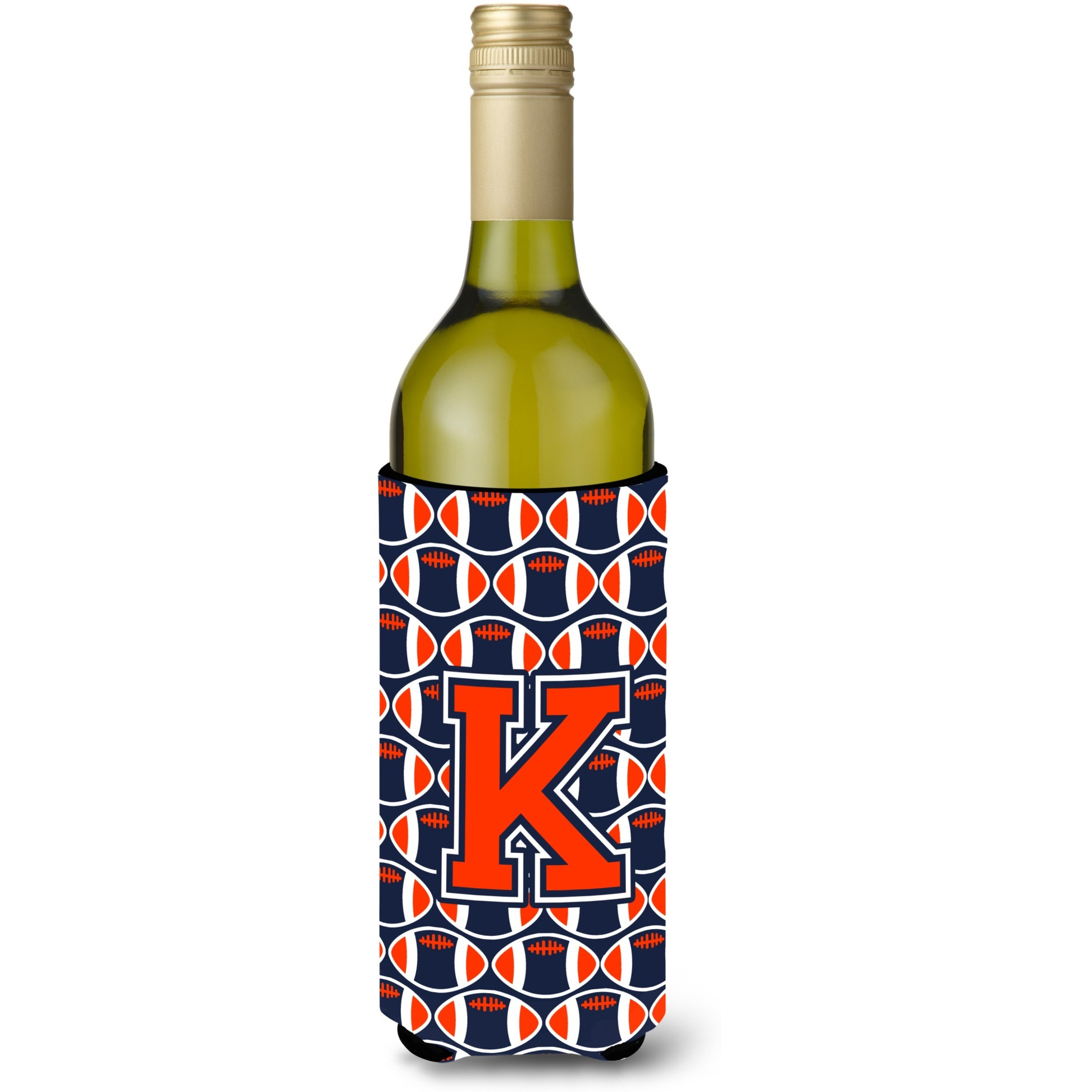 &quotLetter K Football Orange, Blue and white Wine Bottle Beverage Insulator Hugger CJ1066-KLITERK"