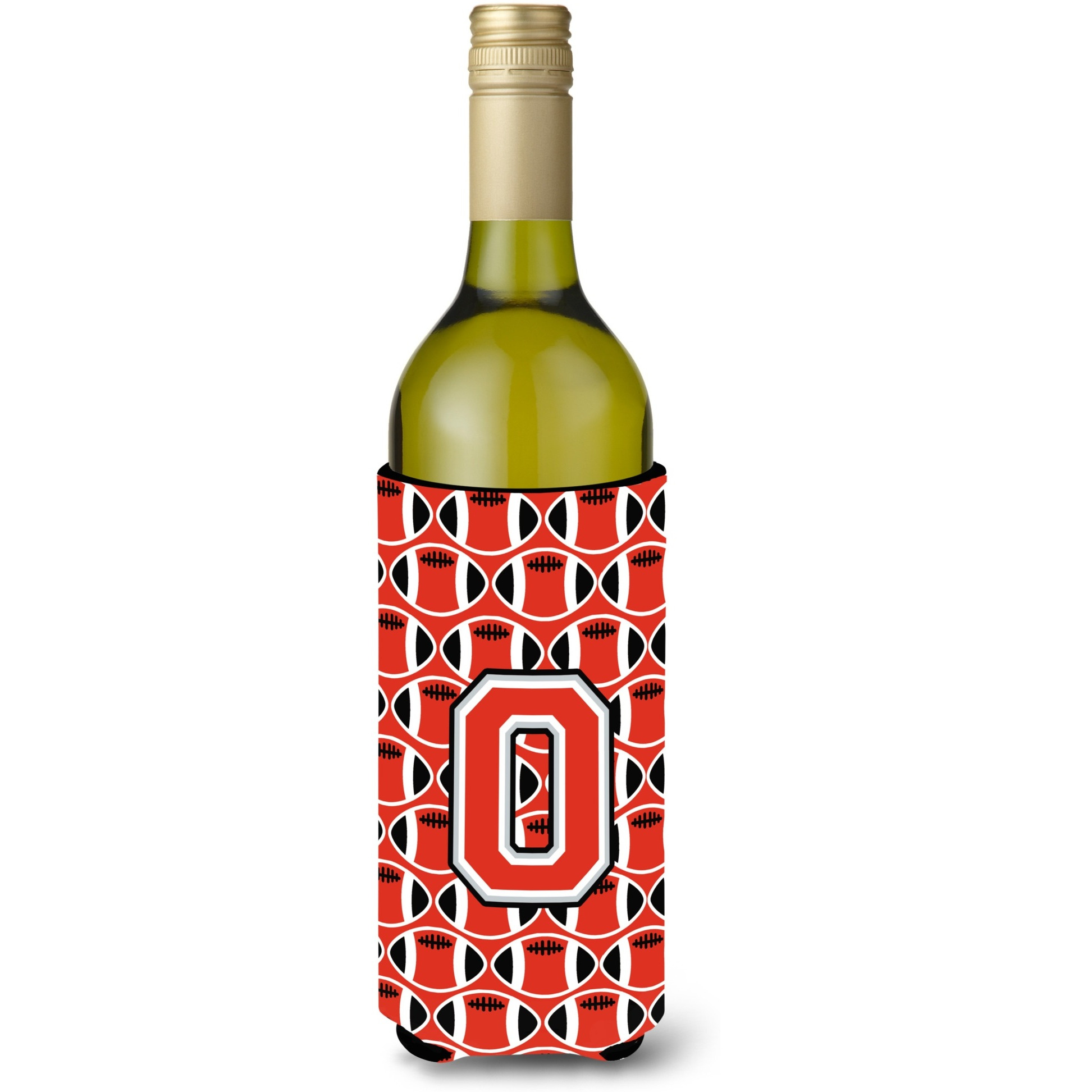 Letter O Football Scarlet and Grey Wine Bottle Beverage Insulator Hugger CJ1067-OLITERK