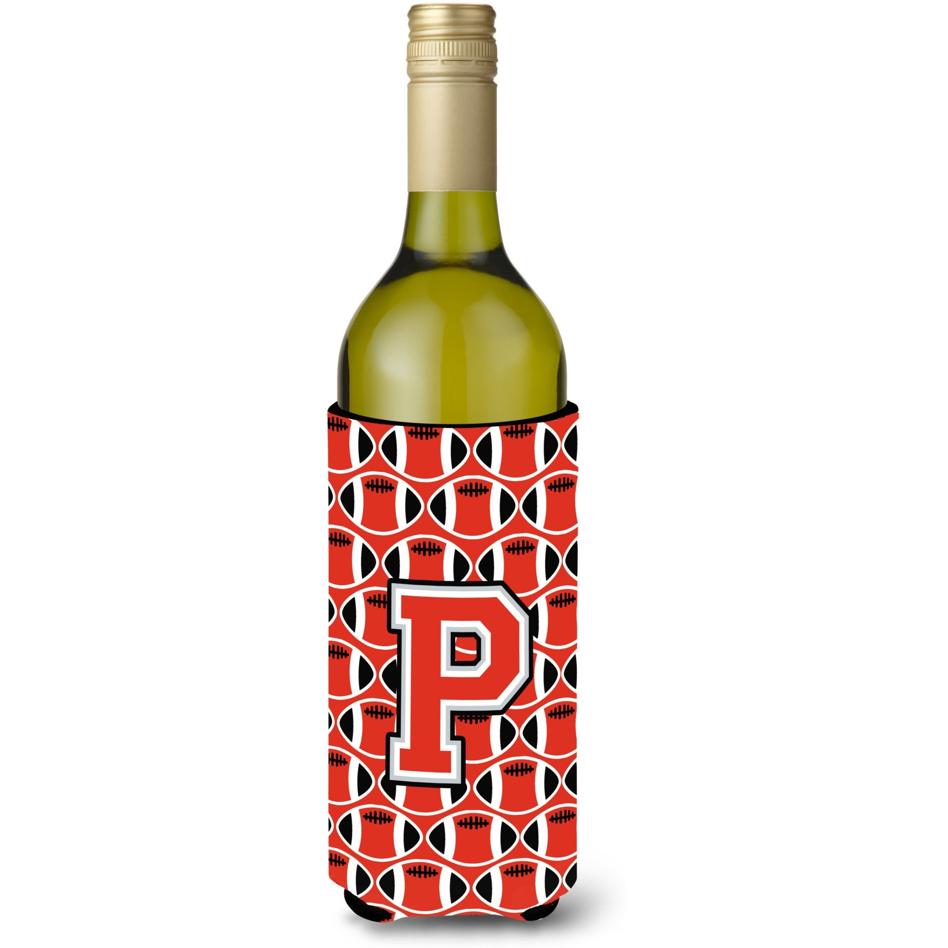 Letter P Football Scarlet and Grey Wine Bottle Beverage Insulator Hugger CJ1067-PLITERK