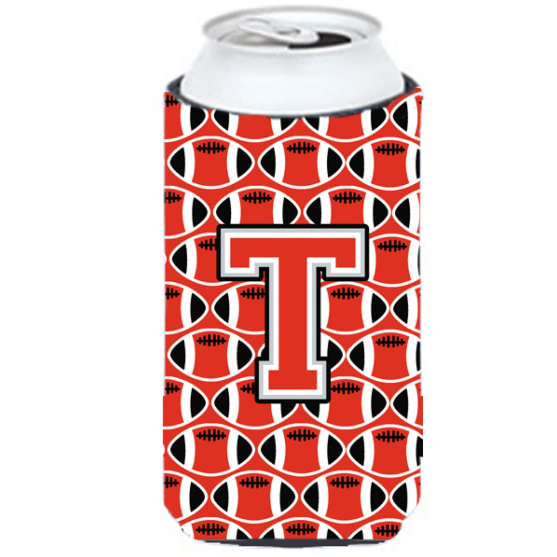 Letter T Football Scarlet and Grey Tall Boy Beverage Insulator Hugger CJ1067-TTBC