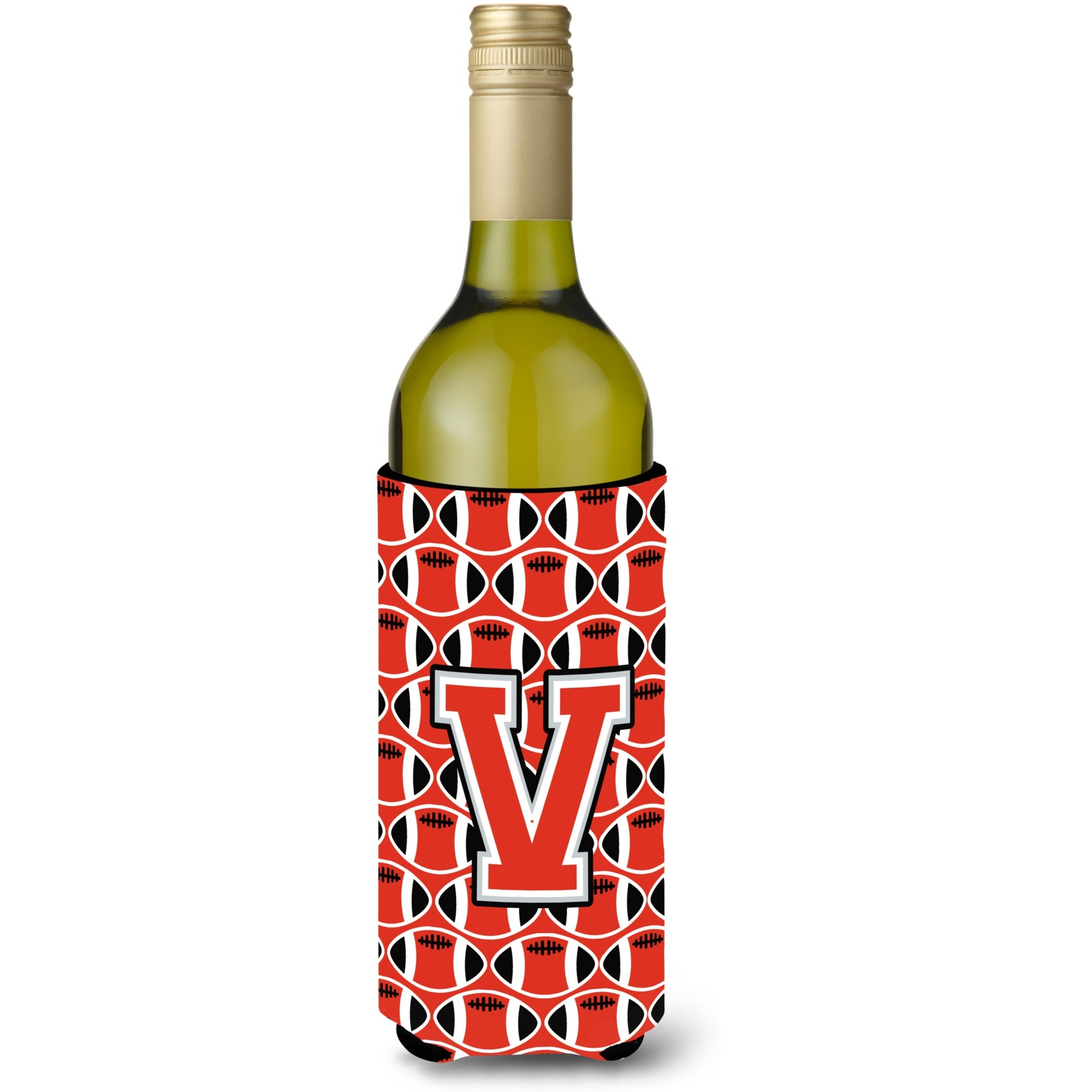 Letter V Football Scarlet and Grey Wine Bottle Beverage Insulator Hugger CJ1067-VLITERK