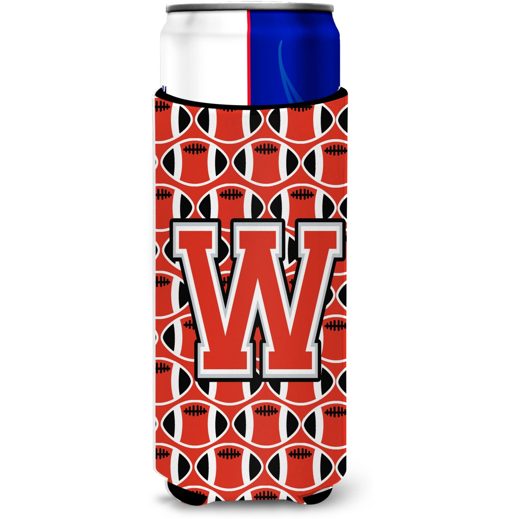 Letter W Football Scarlet and Grey Ultra Beverage Insulators for slim cans CJ1067-WMUK