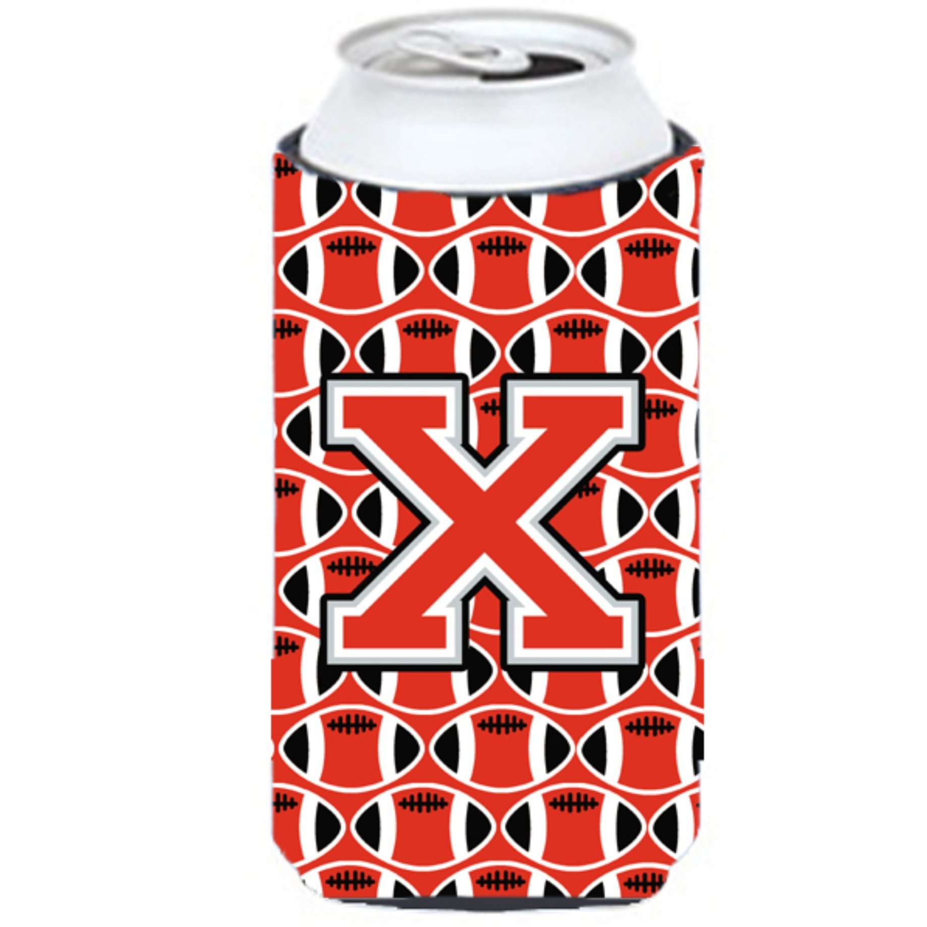 Letter X Football Scarlet and Grey Tall Boy Beverage Insulator Hugger CJ1067-XTBC